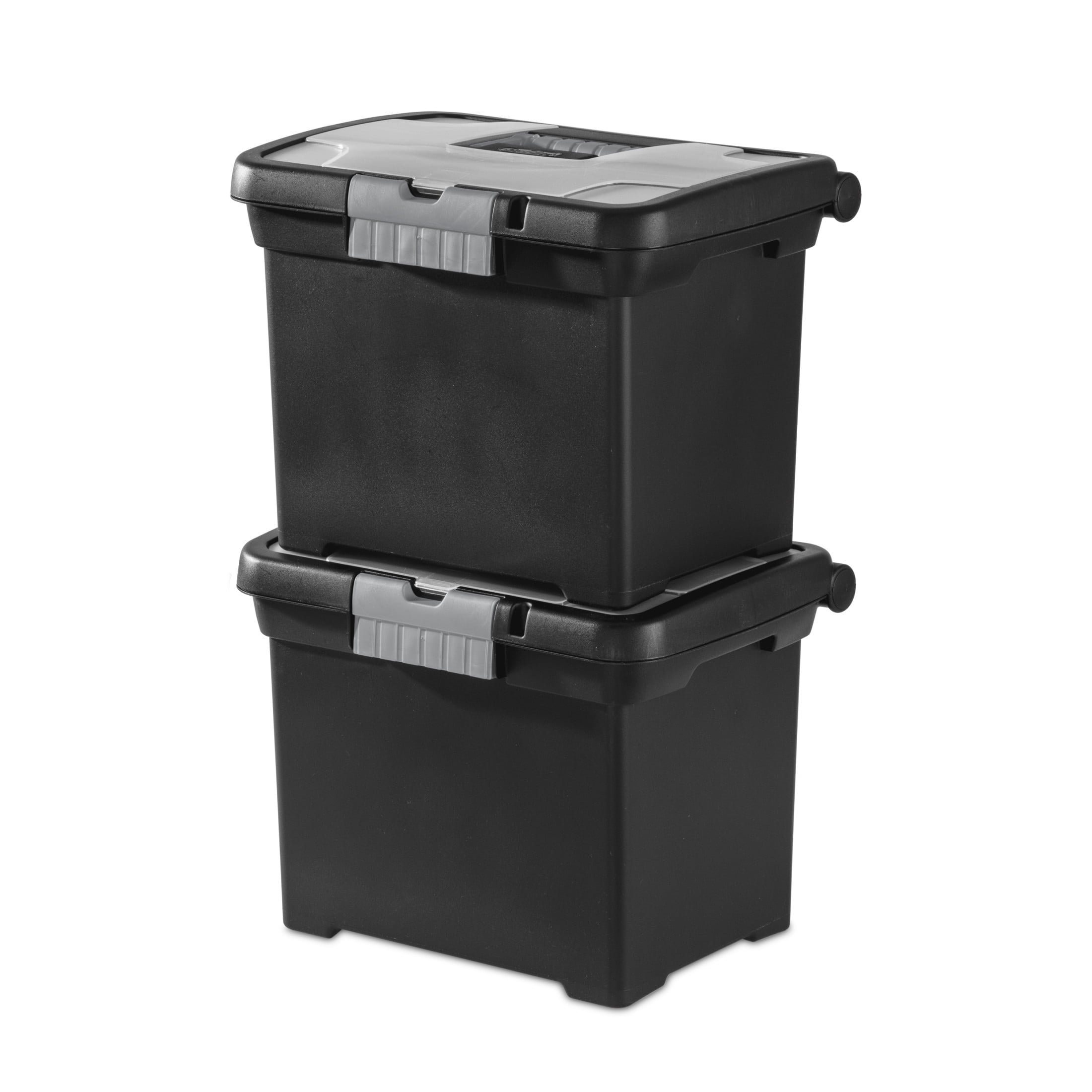 Sterilite Portable File Box, Letter-Size Plastic Storage Organizer with Handle and Divided Lid (Black, 15 in x 10.875 in x 11.5 in) ch8xf