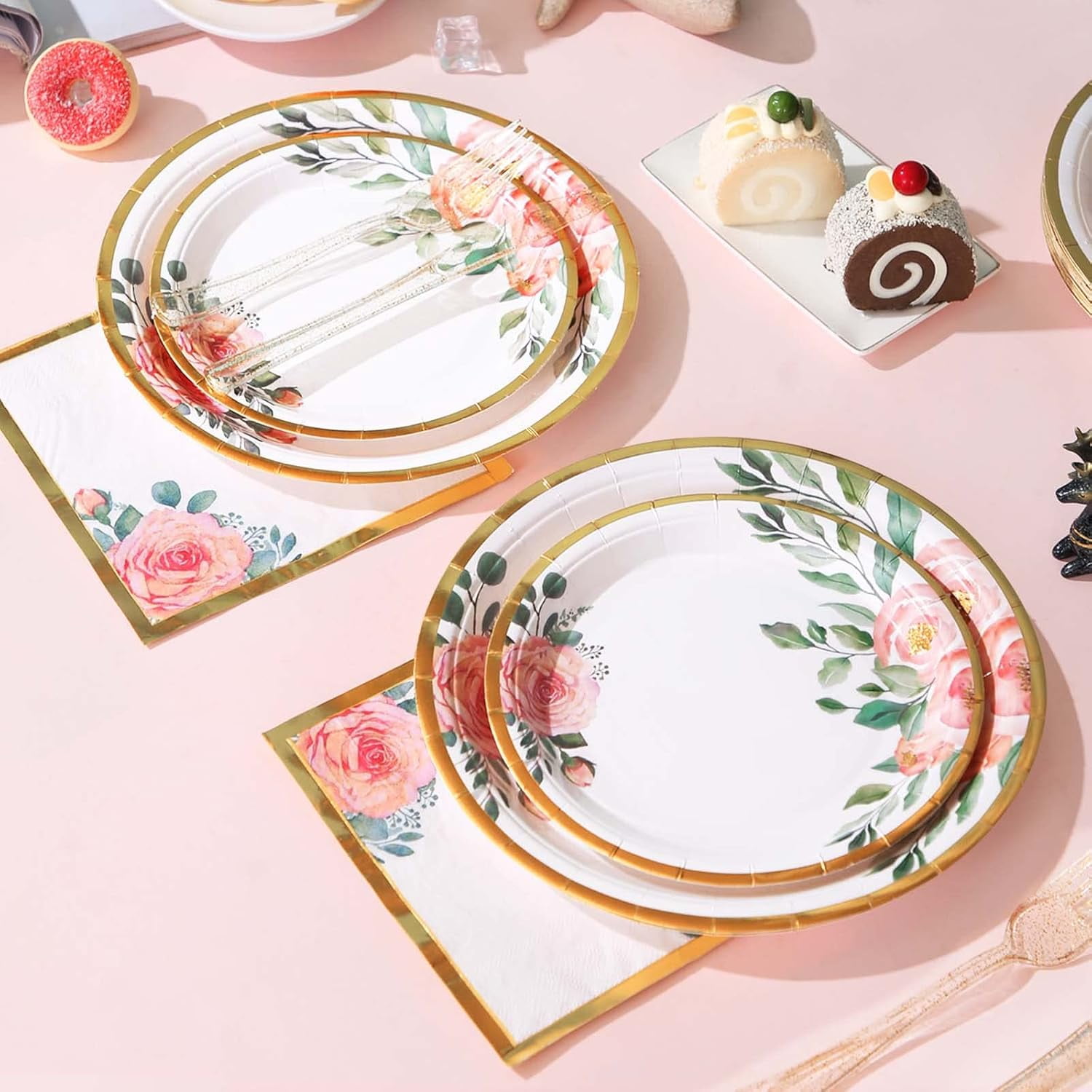 Generic Floral Party Supplies Disposable Dinnerware Set (Gold, 168 Piece Set) c6b2i