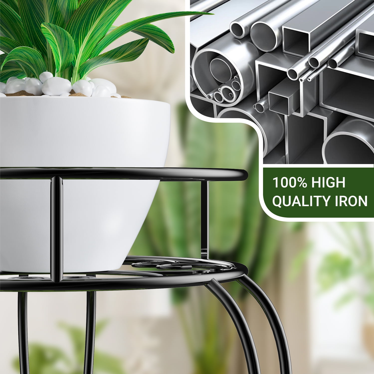 Foukus 2-Tier Metal Plant Stand, Rust-Resistant Indoor and Outdoor Flower Display Rack (Black, 19 in) 67kka