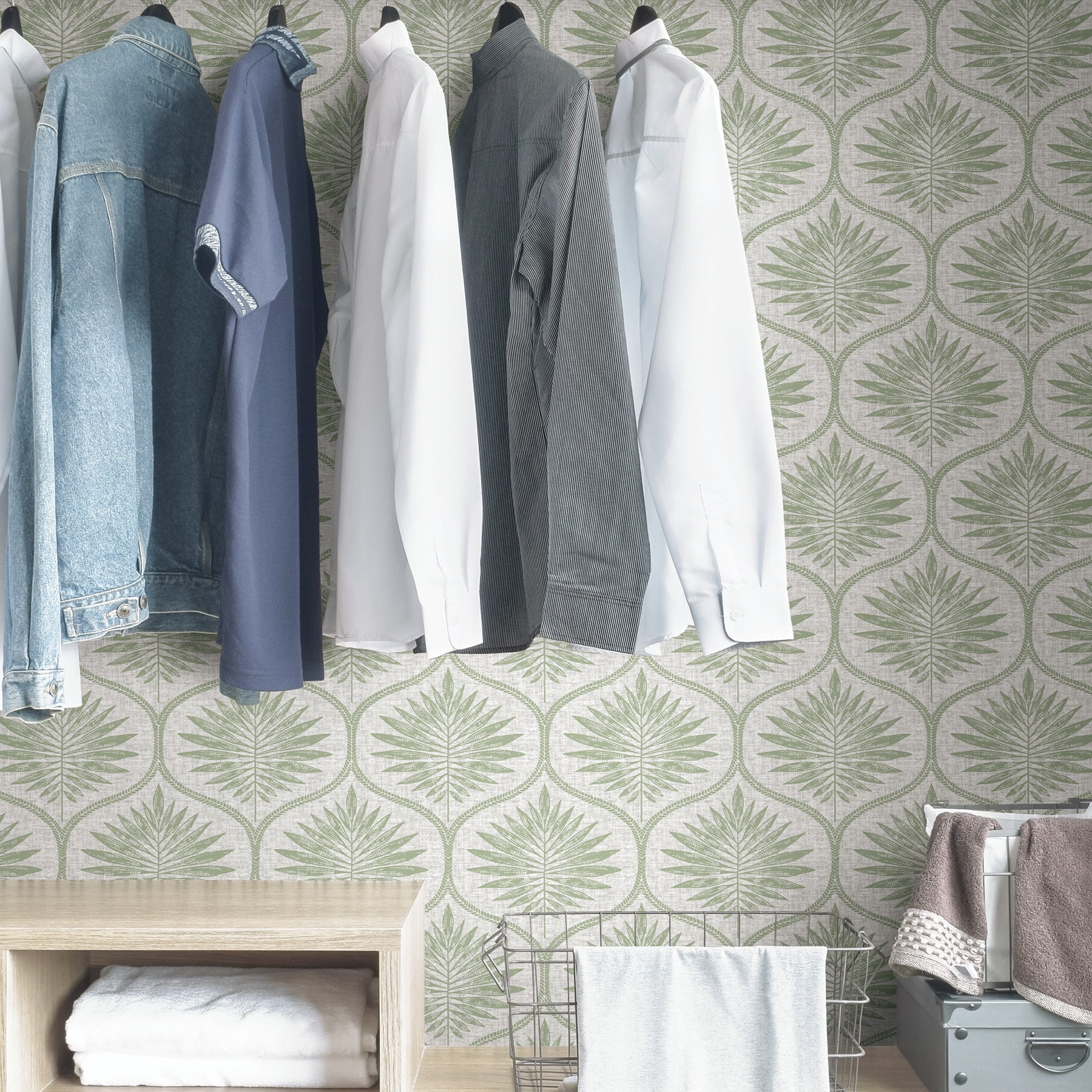 NuWallpaper Primitive Leaves Peel and Stick Wallpaper (Green, 30.75 sq. ft.) ny4h3