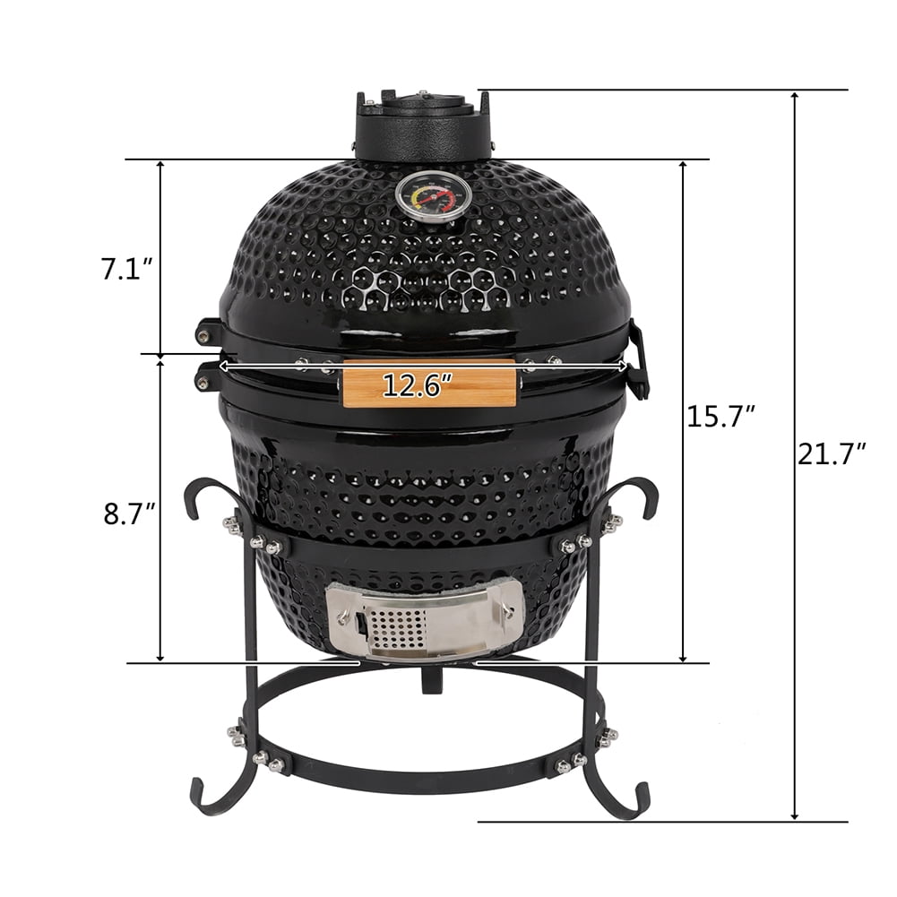 Veryke 13in Ceramic Charcoal Kamado Grill, Outdoor BBQ Smoker and Roaster (Black, 13 in) 49lyr