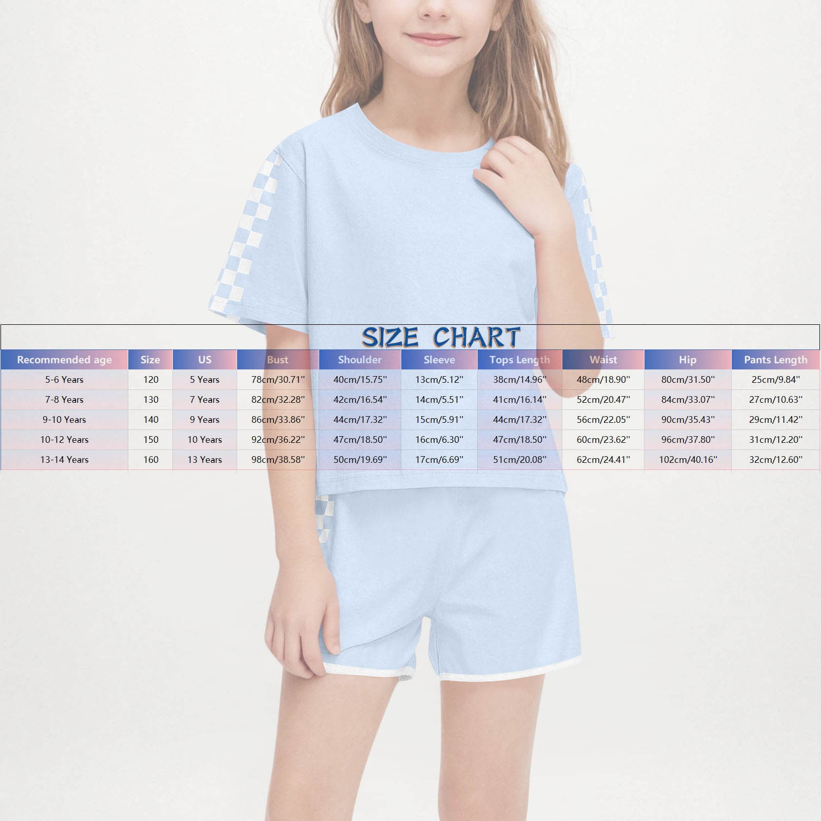 Piuwrlz Girls Summer Outfit Set Round Neck T-Shirt and Shorts Casual Playwear (Sky Blue, 7 Years) a2c32