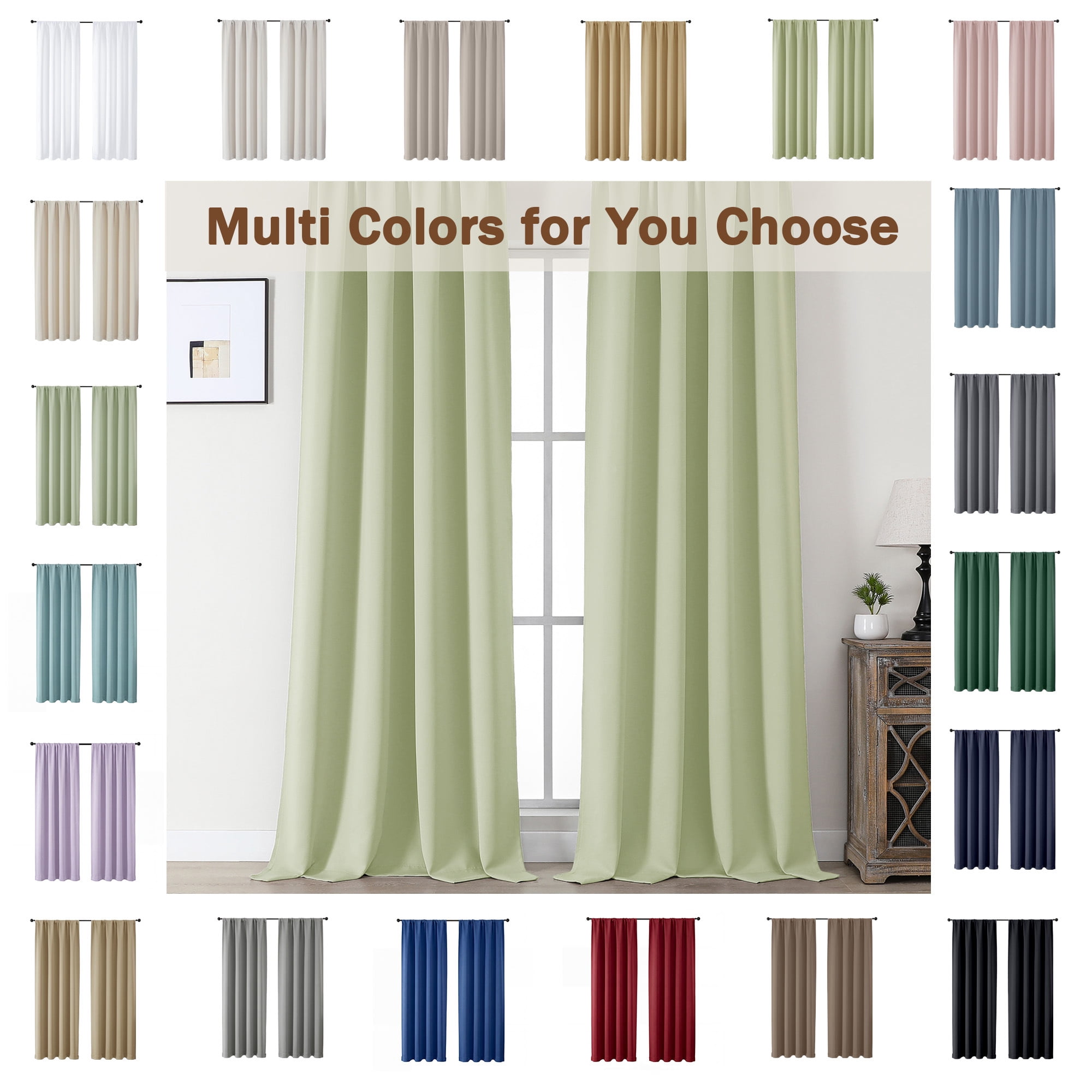 MKHILL Aether Thermal Insulated Blackout Curtains, Room Darkening Window Drapes for Bedroom and Living Room (Light Green, 40 in W x 54 in L, 2 Panels) 6gnxg