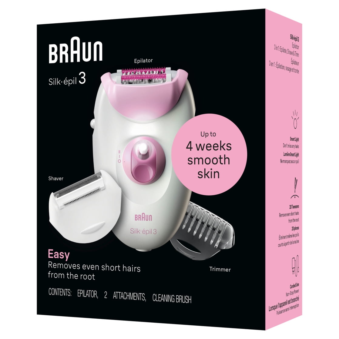 Braun Silk-epil 3 3-270 Epilator for Women, Long-Lasting Hair Removal System (White/Pink) oa4p6