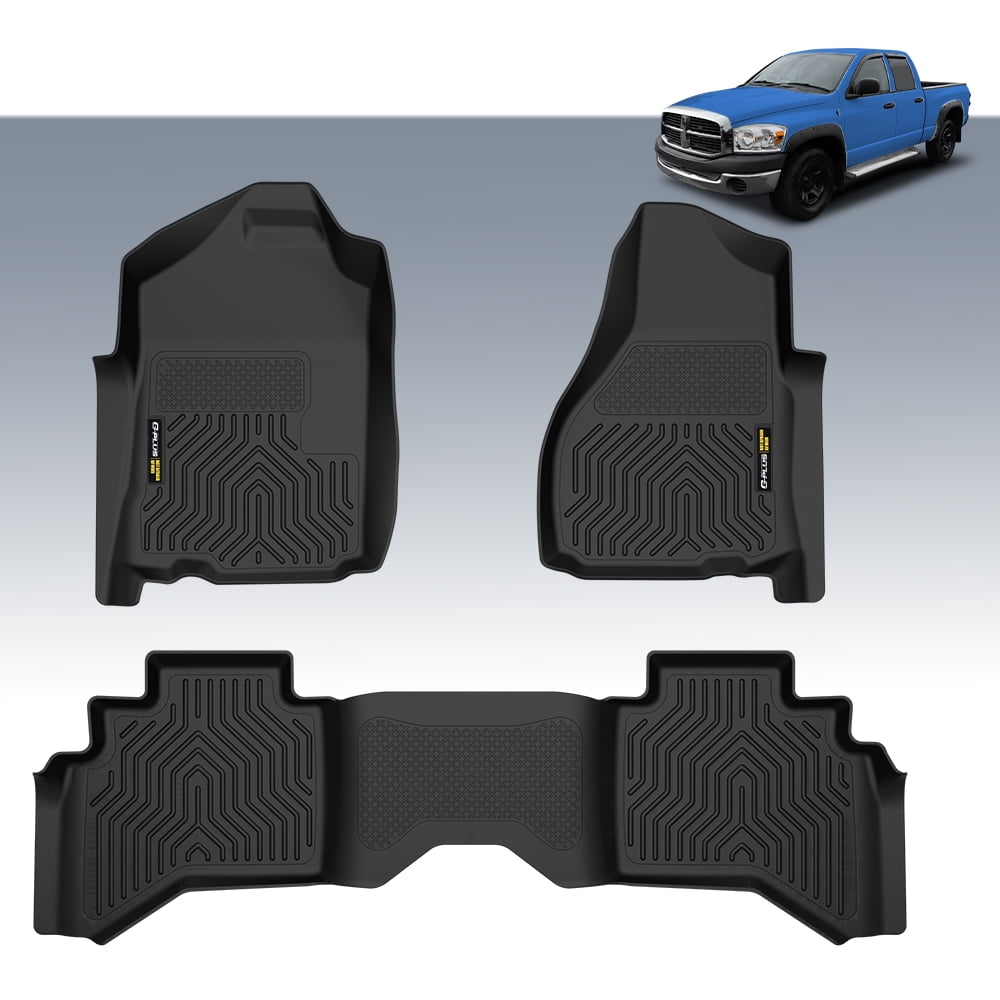 PIT66 All-Weather TPE Floor Mats Set for Dodge Ram 1500 2500 3500 Quad Cab (Black, 1 Set) e23wa