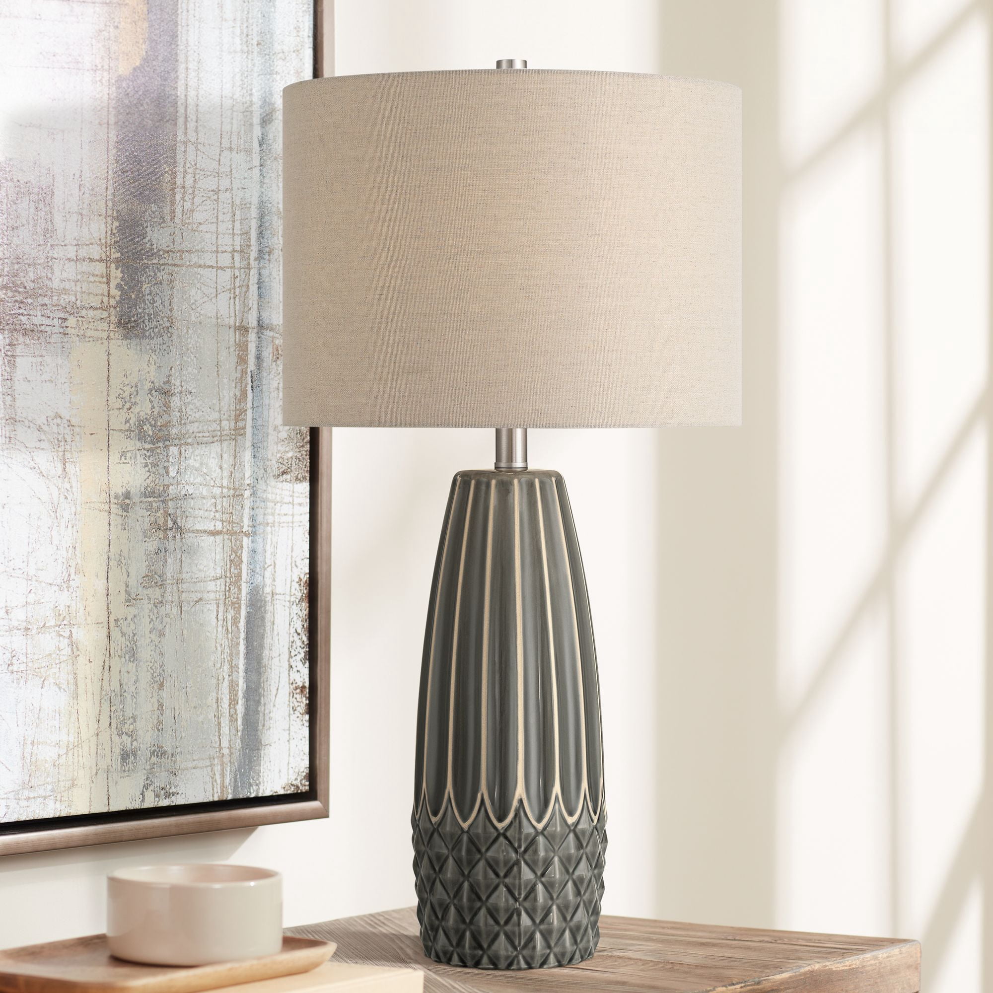 360 Lighting Olsen Ceramic Table Lamp with Fabric Shade (Charcoal Gray, 26.5 in) y4hc6