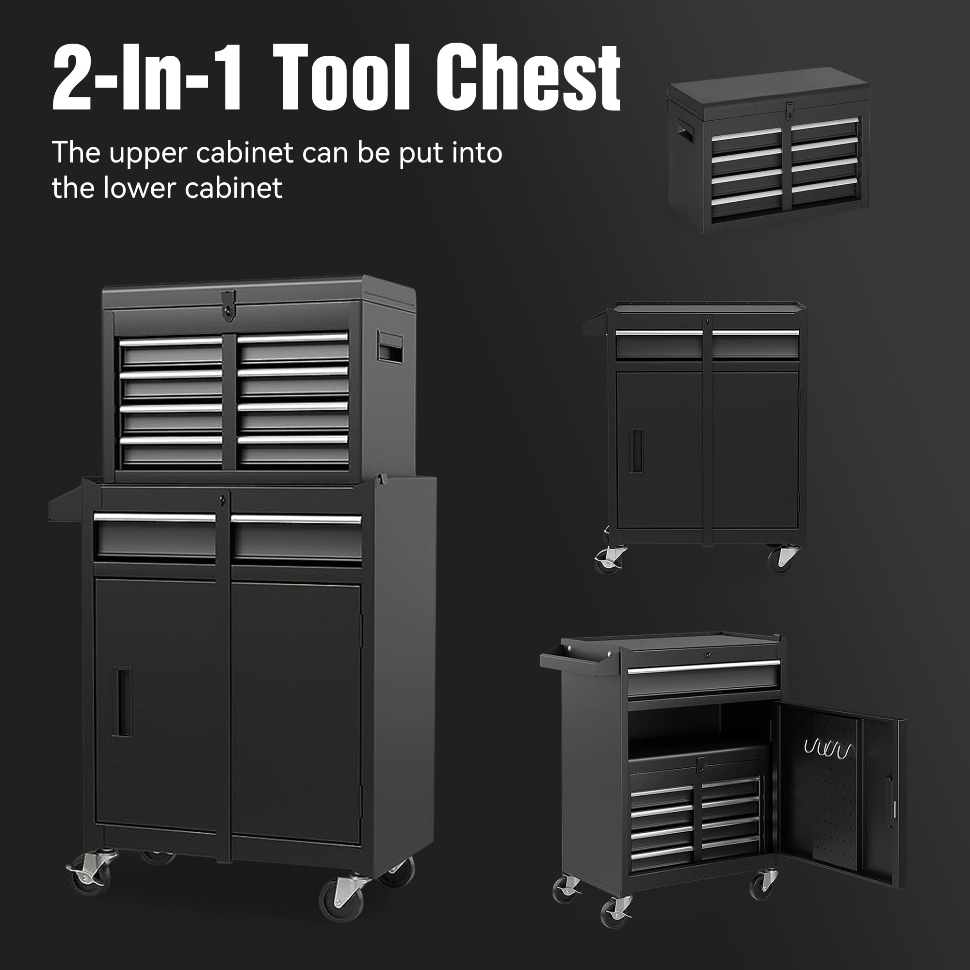 MAYEERTY 5-Drawer Rolling Tool Chest, Heavy-Duty Metal Storage Cabinet with Lockable Wheels (Black) 2auv9