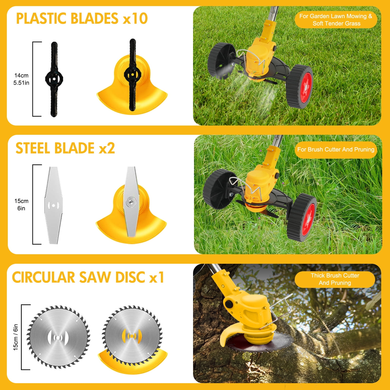 CATGOOD 24V Cordless Electric Grass Trimmer, 3-in-1 Weed Eater with Wheels, 3 Blade Types, 2 Batteries & Fast Charger (Red) id159