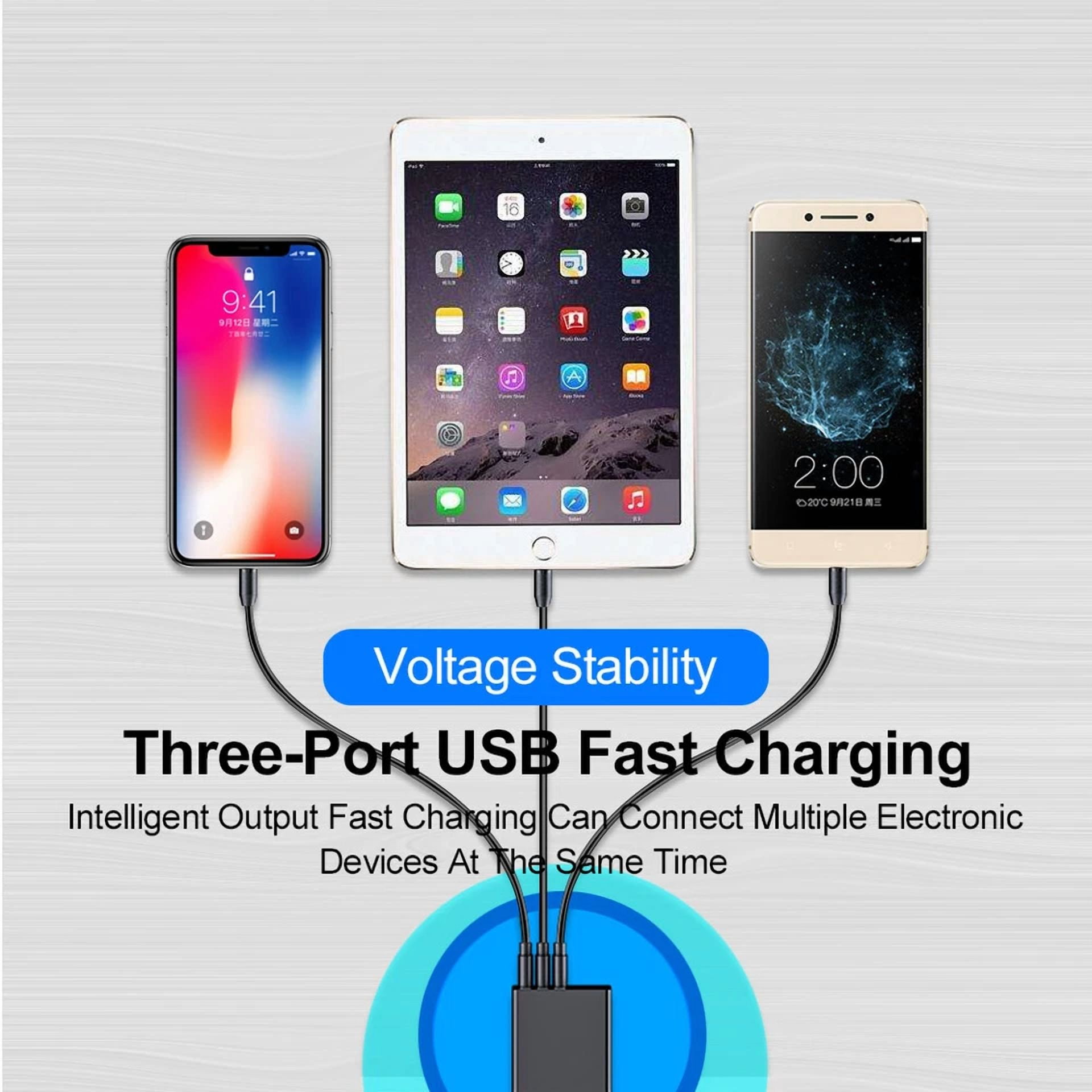 Rhea 3-Port USB Wall Charger Adapter Quick Charge 3.0 Fast Charging Power Block (2 Pack) piv4h
