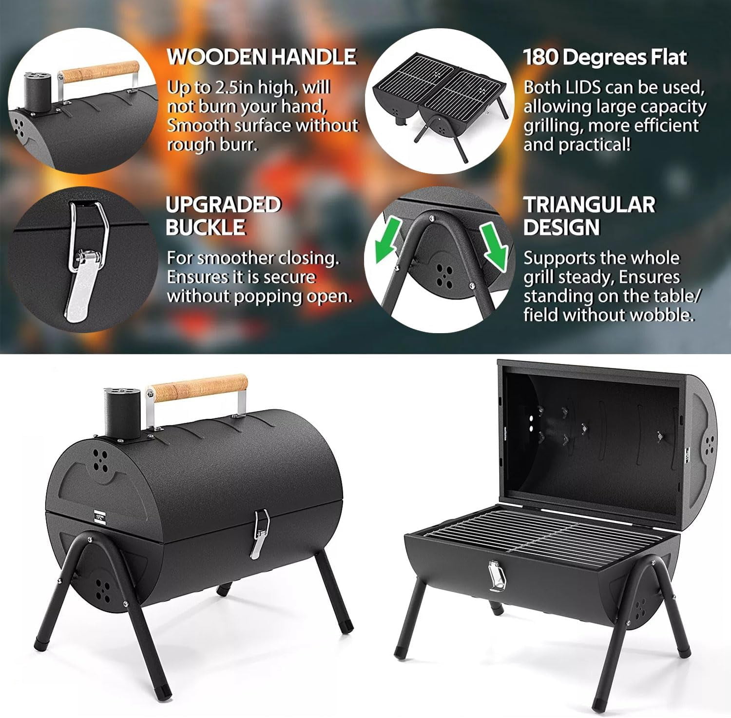 YOOKIA Portable Charcoal Grill, Foldable Outdoor BBQ for Camping and Tailgating (Black, 14 in x 10 in) gqx7s