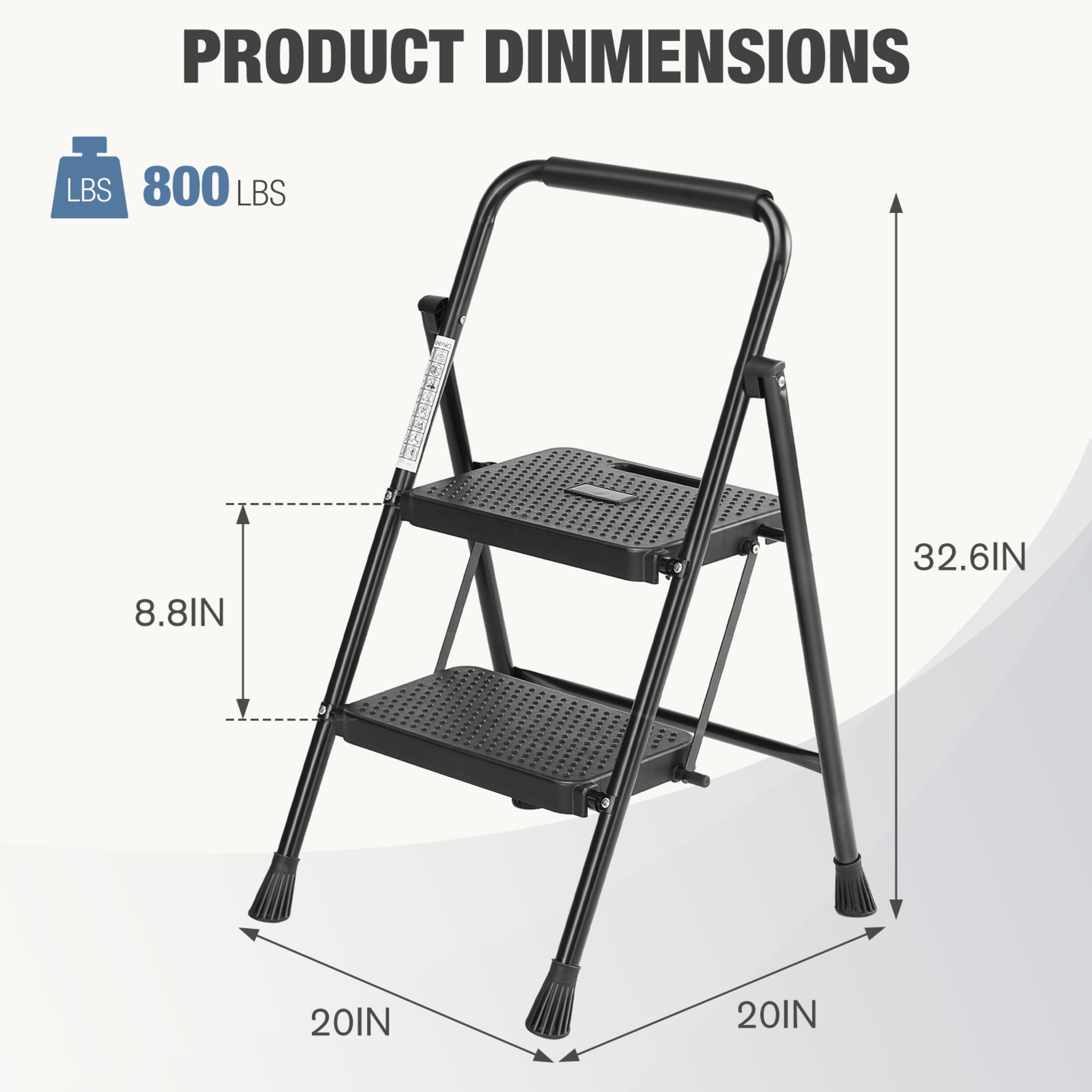 edx 2-Step Folding Ladder, Heavy-Duty Portable Step Stool with Anti-Slip Pedals (Black, 800 lb Capacity) 77dk3