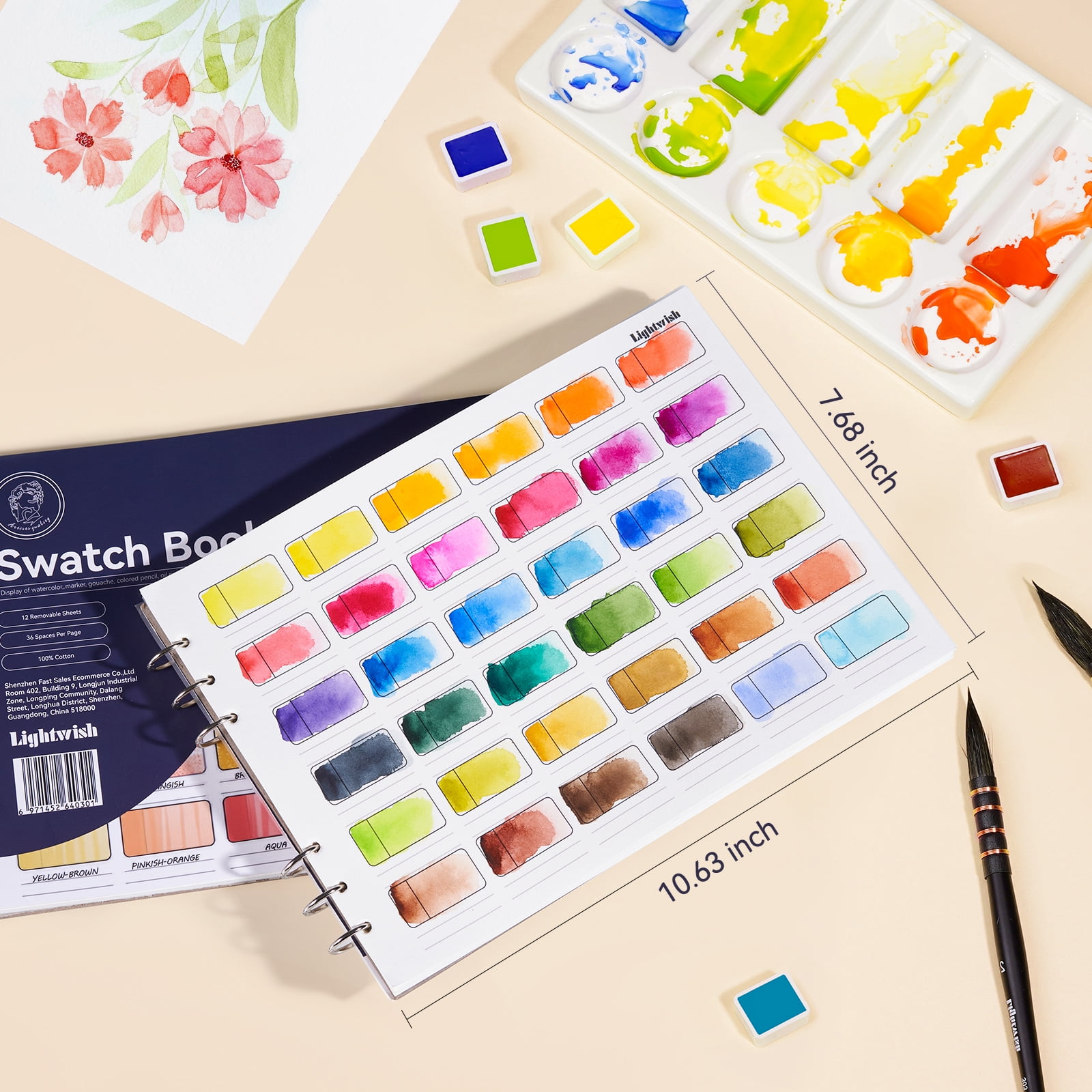 Lightwish Watercolor Swatch Book, Professional Artist Color Diary for Markers and Paints (12 Pages, 140 lb) 2hxtx