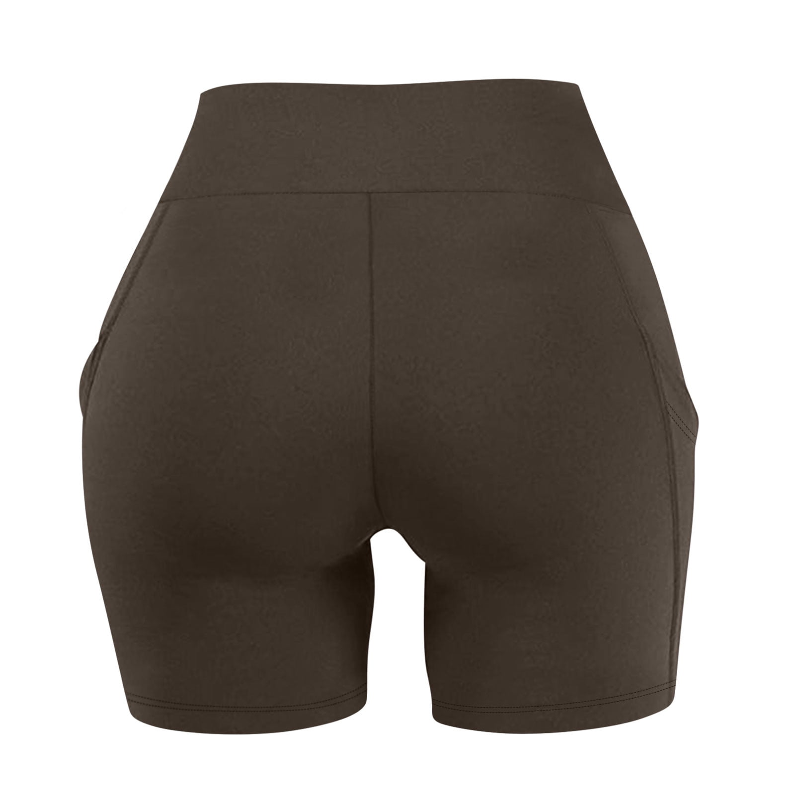 EGNMCR Women's High Waist Biker Shorts with Pockets (Brown, XL) gtdu1