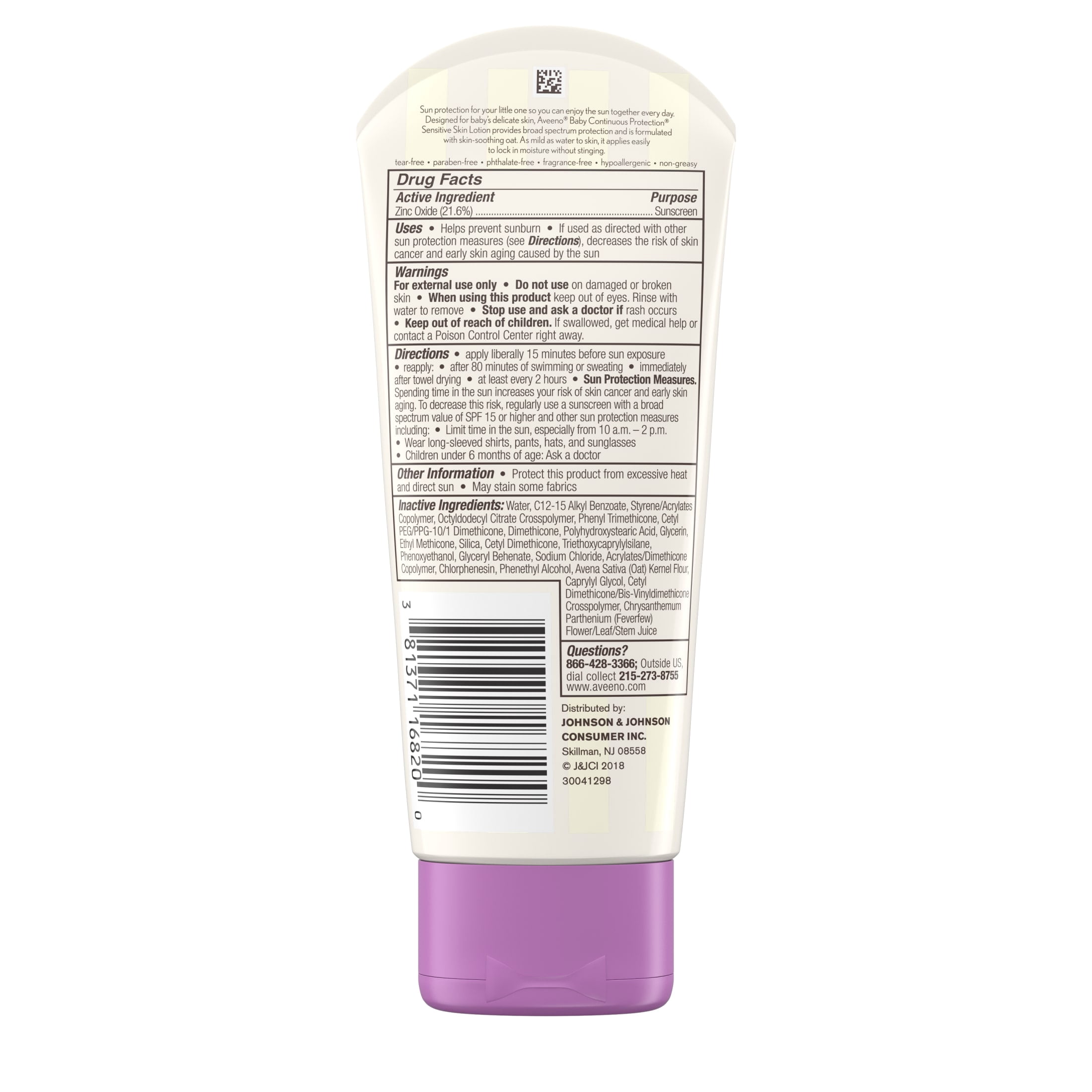 Aveeno Baby Continuous Protection Mineral Sunscreen Lotion, SPF 50, Sensitive Skin (White, 3 fl oz) t6g6s
