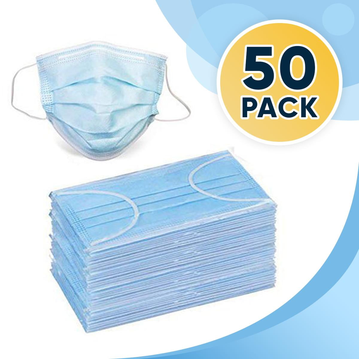 WeCare Disposable Face Masks, 3-Ply Breathable Dust Protection with Elastic Ear Loops (Blue, 50 Pack) fxrmp
