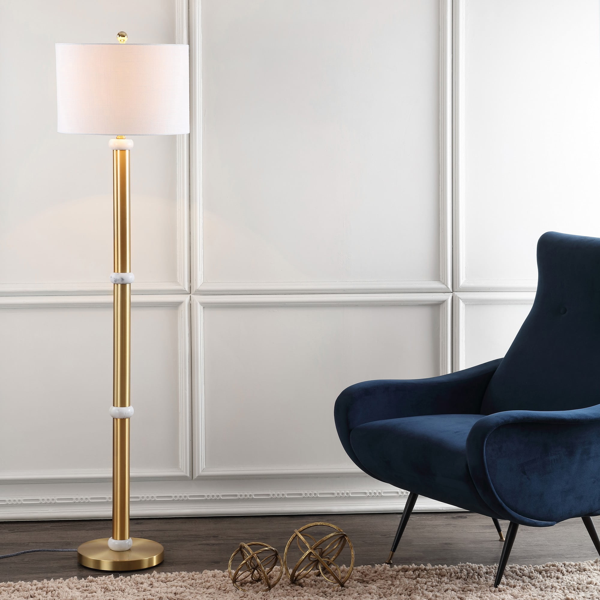 JONATHAN Y Gregory Metal and Marble LED Floor Lamp (Brass Gold, 60.5 in) 1pa87