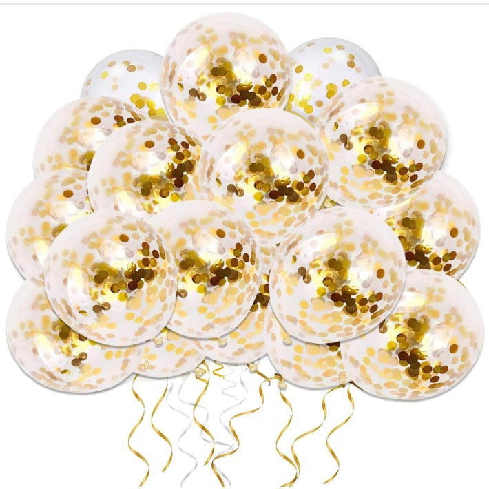 Kebile Gold Confetti Latex Balloons, Premium Party Decorations for Weddings and Birthdays (Clear/Gold, 50 Count, 12 in) jibl1