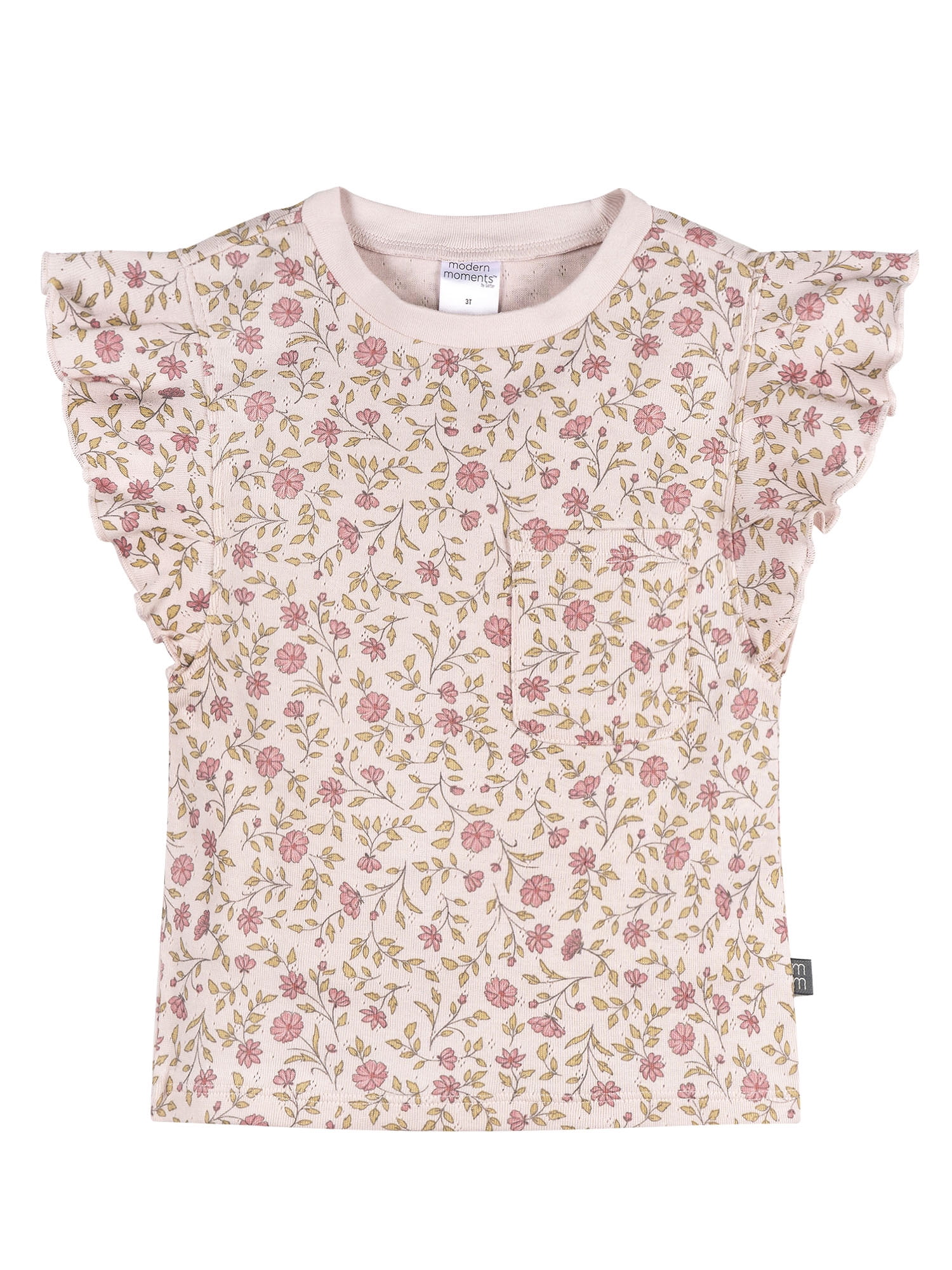 Modern Moments by Gerber Baby and Toddler Girl Organic Cotton Pleated Ruffle Sleeve Top (White, 5T) d7lk3