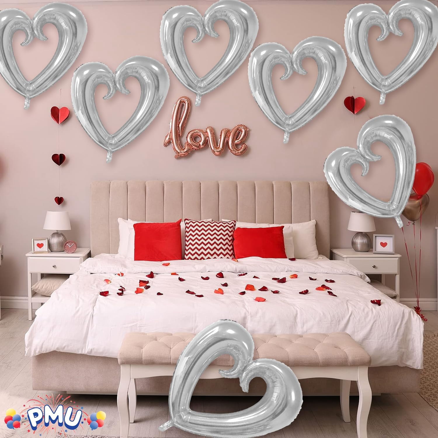 PMU Heart Shaped Open Center Mylar Balloon, Decorative Party Foil Balloon (Silver, 24 in) mgec7