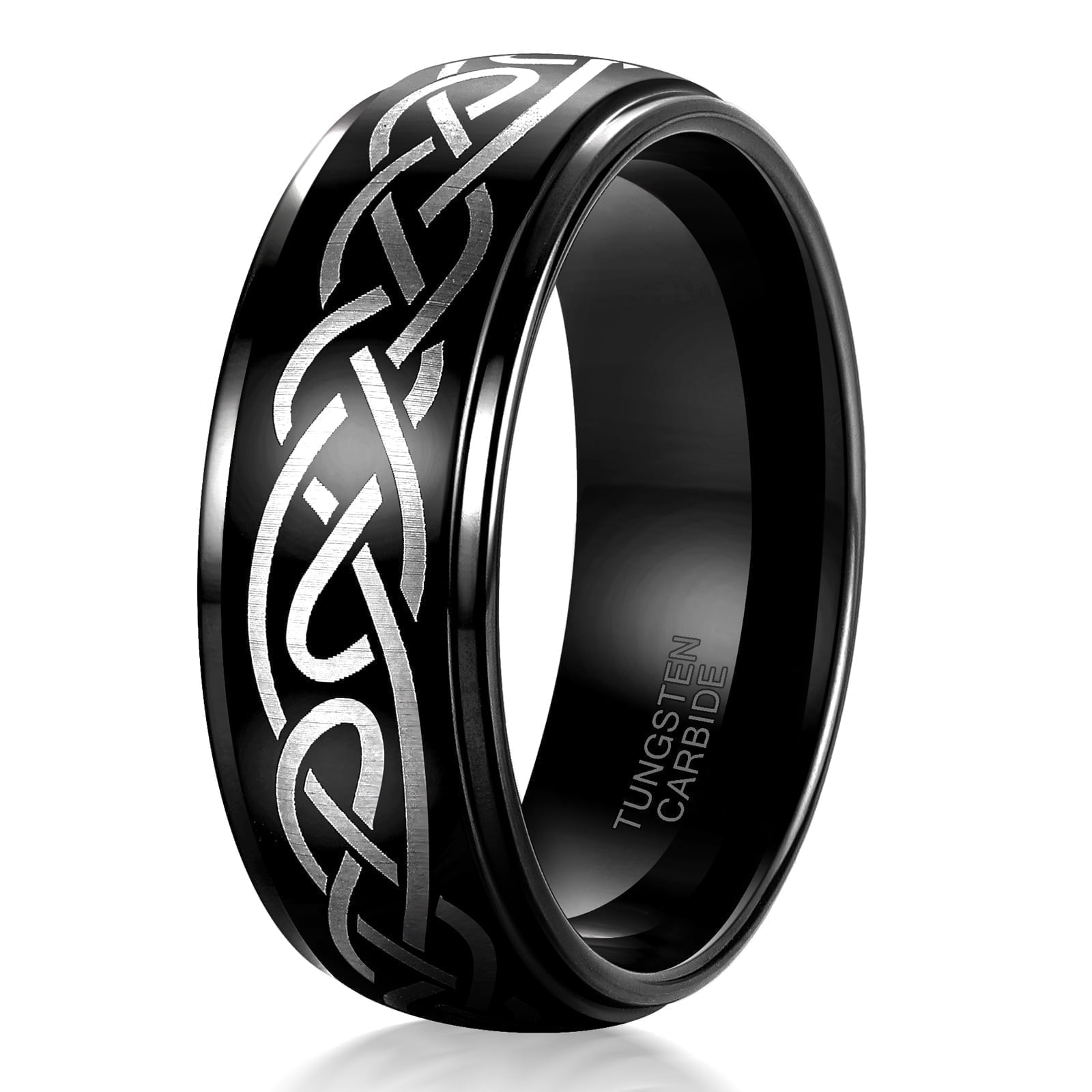 Jewmon Tungsten Carbide Ring for Men Celtic Knot Pattern Comfort Fit Wedding Band (Black, 8mm) 93vhi