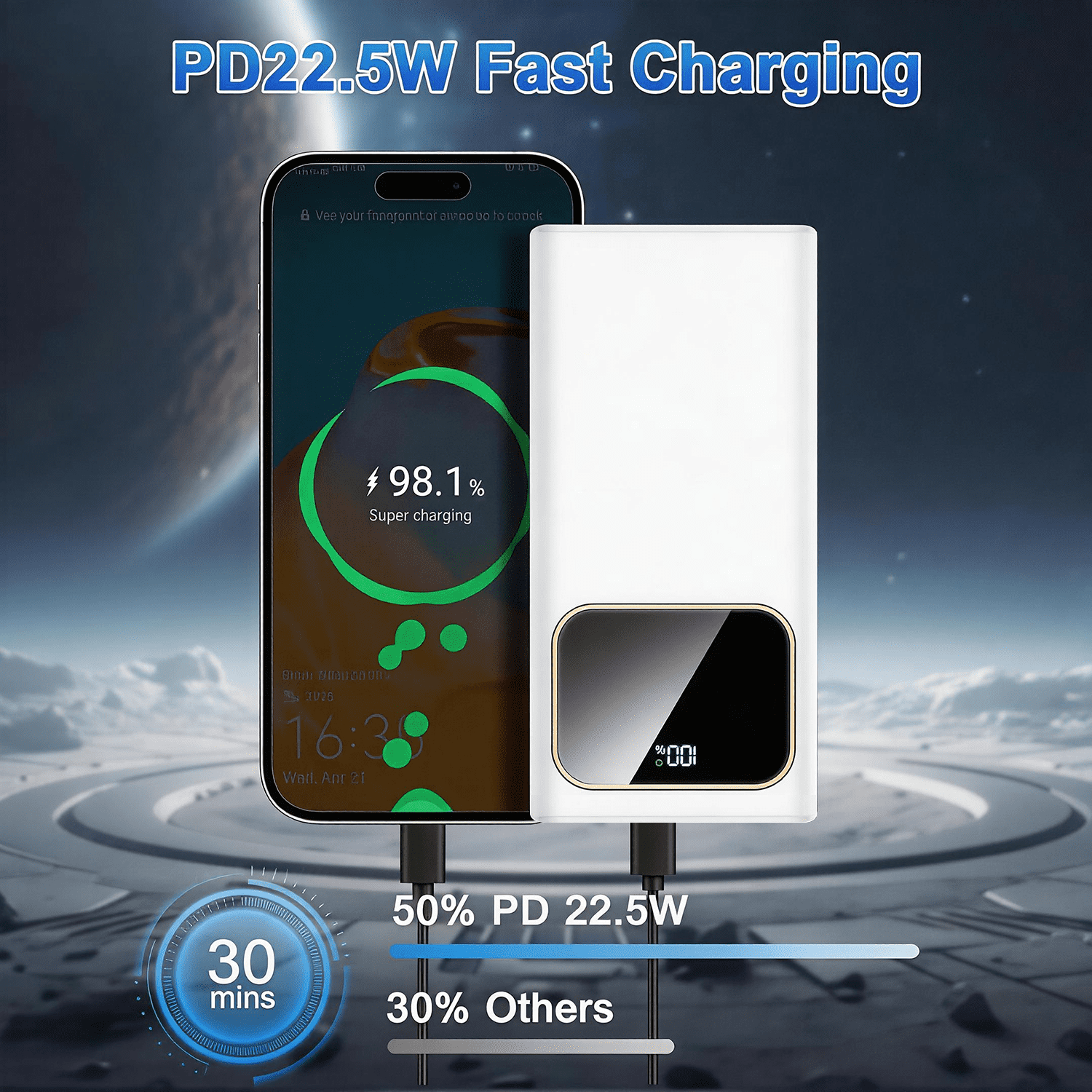 Btootos 20000mAh Portable Charger, 22.5W Fast Charging Power Bank with LED Display and USB-C Output (White, 7x3x1 in) k11dl