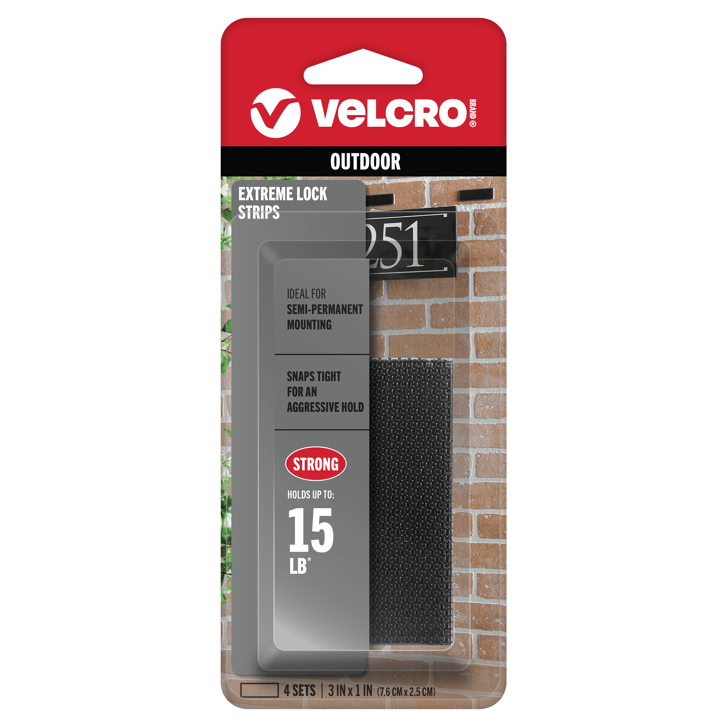 VELCRO Brand Extreme Lock Fasteners, Heavy Duty Adhesive Mounting Strips (Black, 3 in x 1 in, 4 Sets) 3wv83