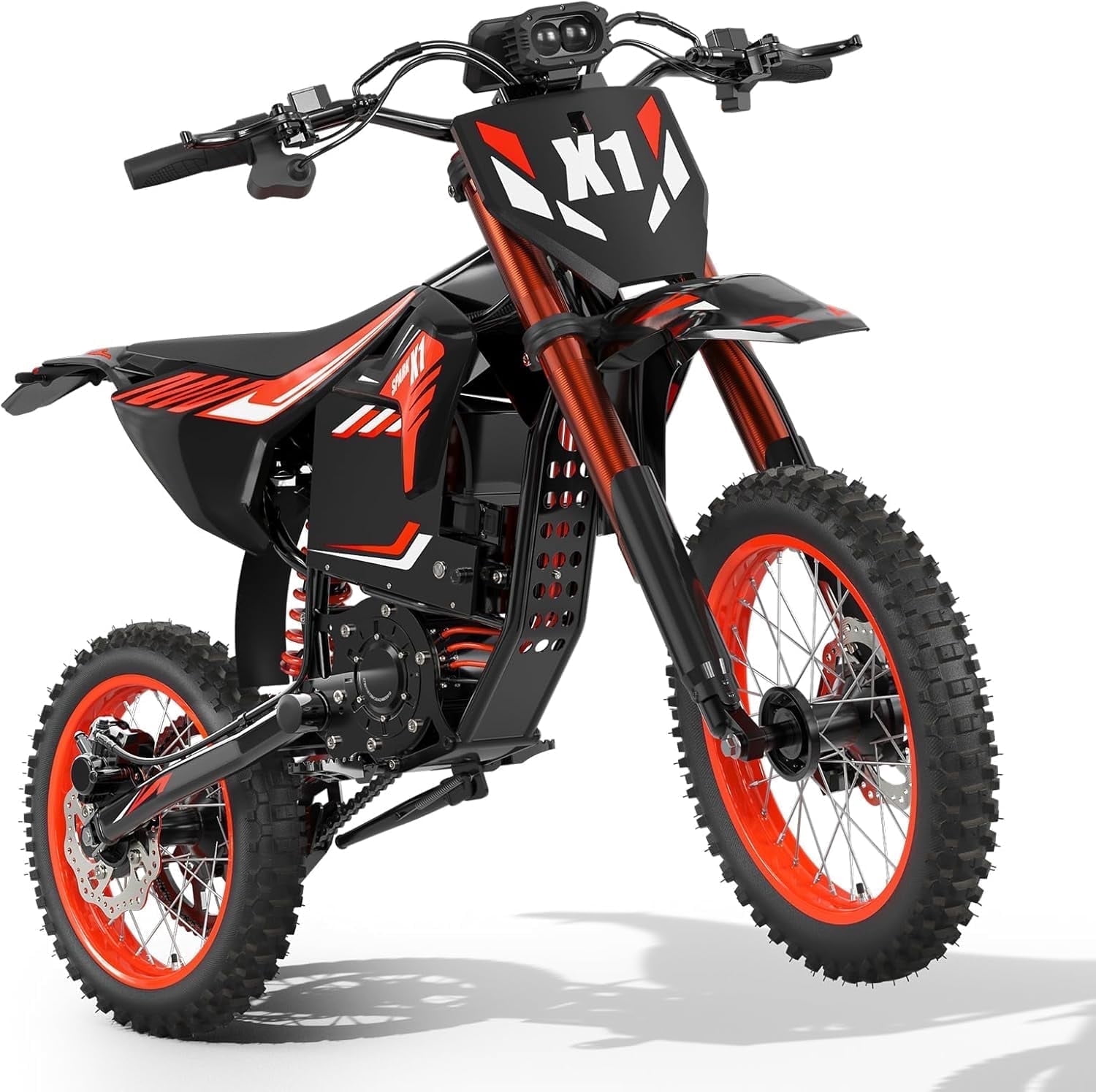 Qronge Electric Dirt Bike, 4500W High-Performance Off-Road E-Bike with Full Suspension and Dual Hydraulic Brakes (Black, 14 in/12 in) ua0mf