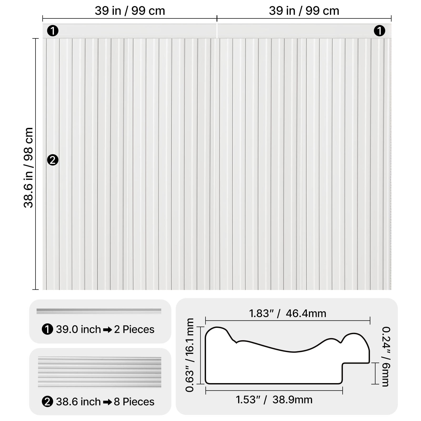 KFFKFF Wall Molding Kit, Wainscoting Panels, Paintable Polystyrene Accent Trim for Interior Wall Decor (White, 77.5 x 38.6 in) glazz