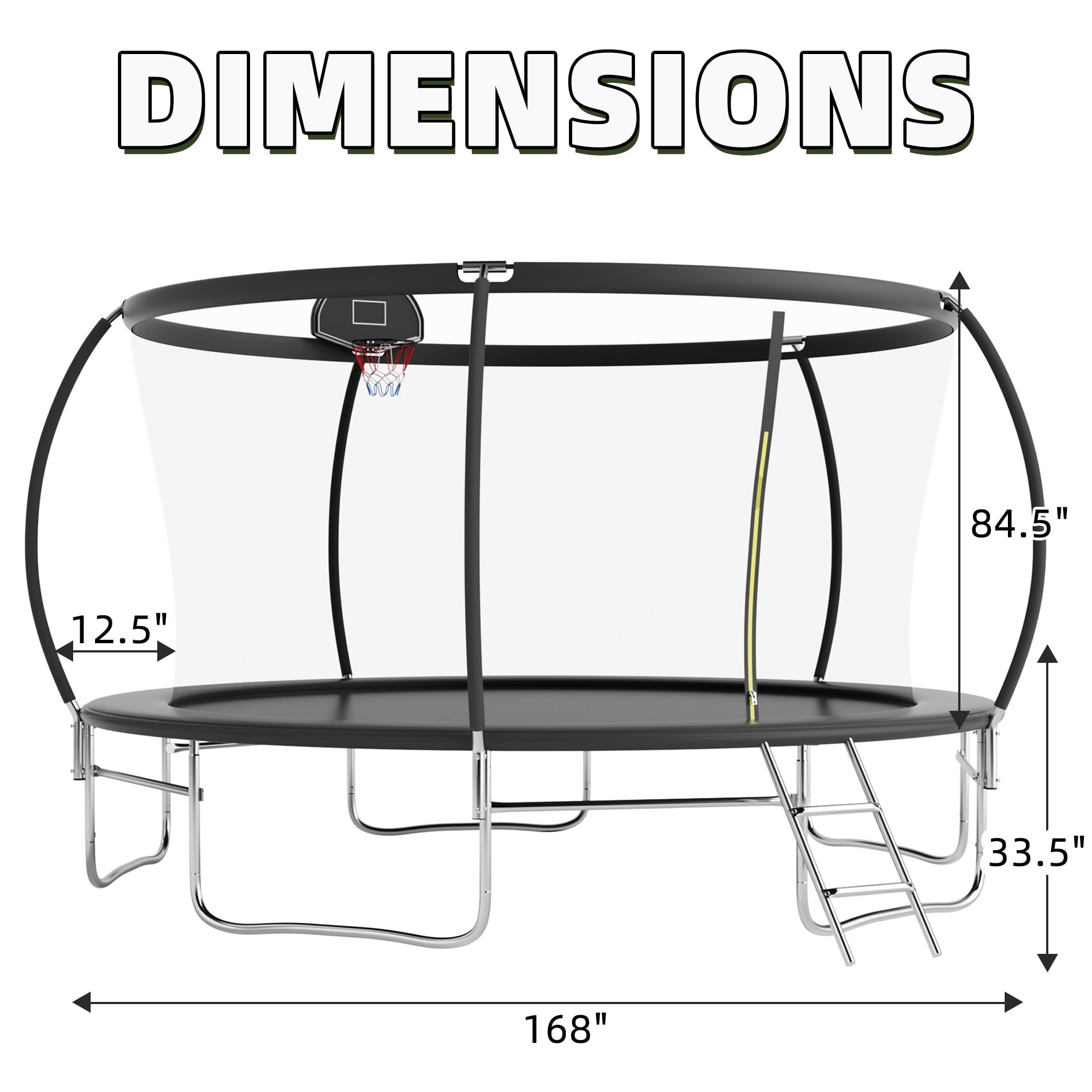 Ovatoys 14 ft Recreational Trampoline with Enclosure, Basketball Hoop, and Ladder (Black, 1400 lb Capacity) 5bwmr