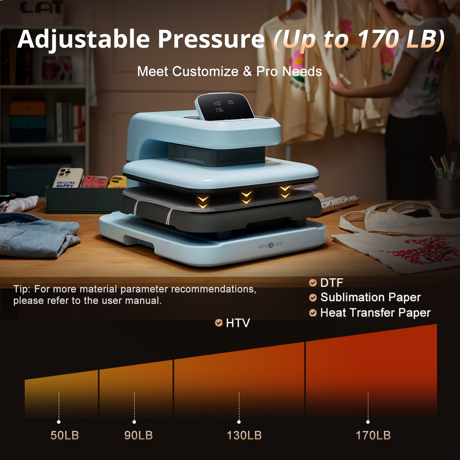 HTVRONT Automatic Heat Press Machine 2, Professional Heat Transfer for Vinyl & Sublimation Projects (Blue, 15 in x 15 in) pr4d4