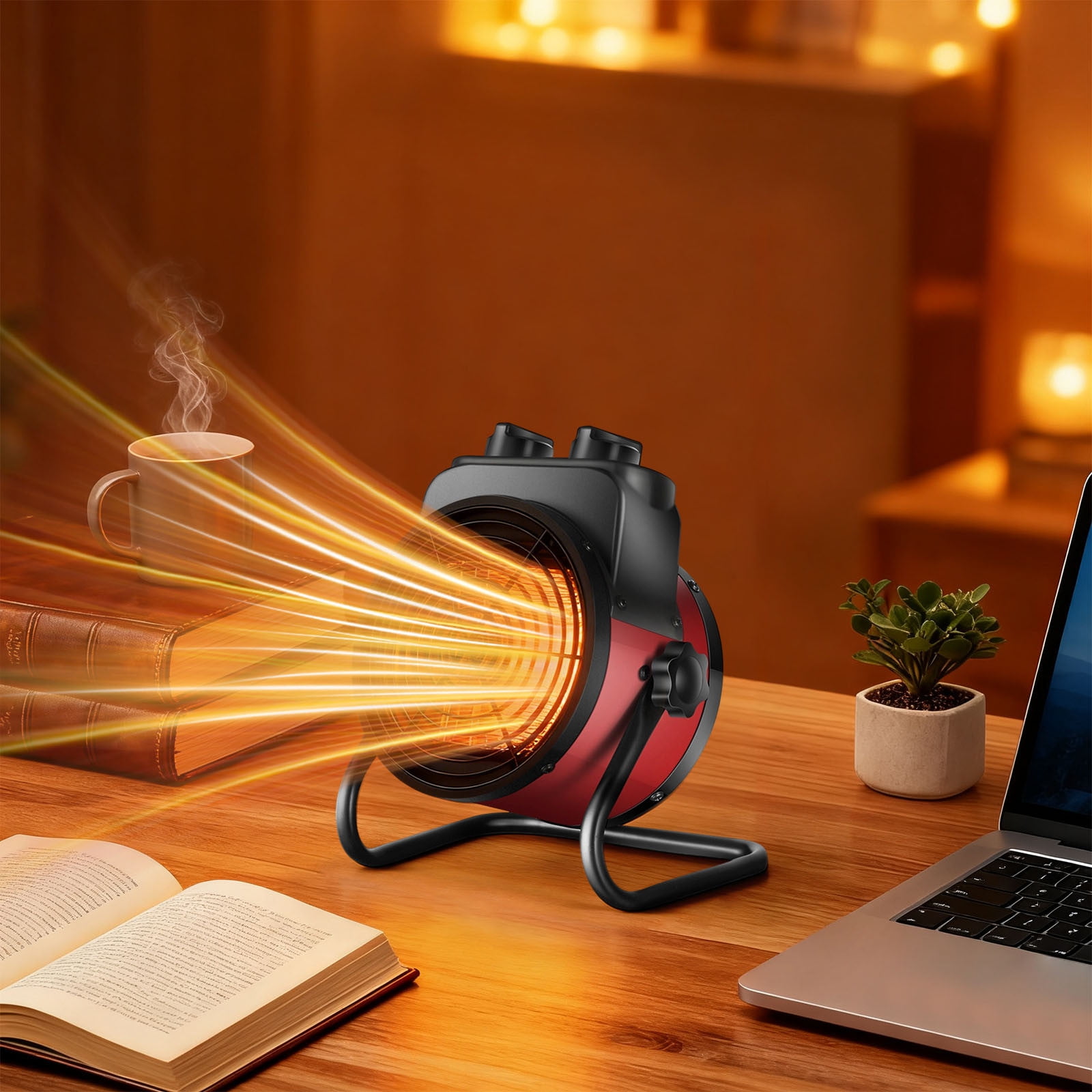 Vhogom 3000W Portable Electric Space Heater, Fast Heating Adjustable Angle Fan for Home Office and Garage (Yellow/Red, 3 lb) mipr8