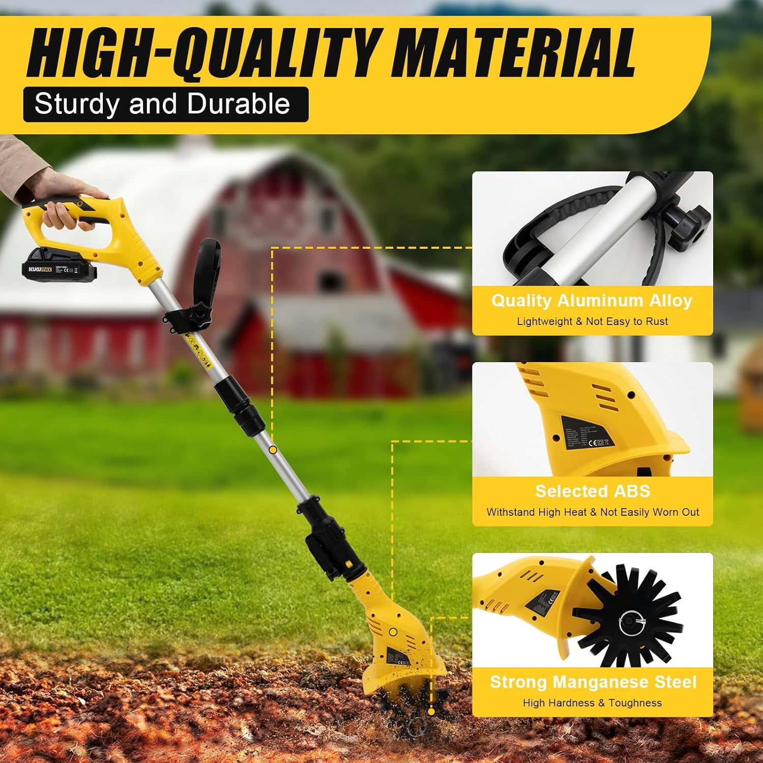 FOGGBET Cordless Electric Tiller Cultivator, High-Torque Garden Soil Tiller with Adjustable Telescopic Pole (Black, 6.61 lb) z9143