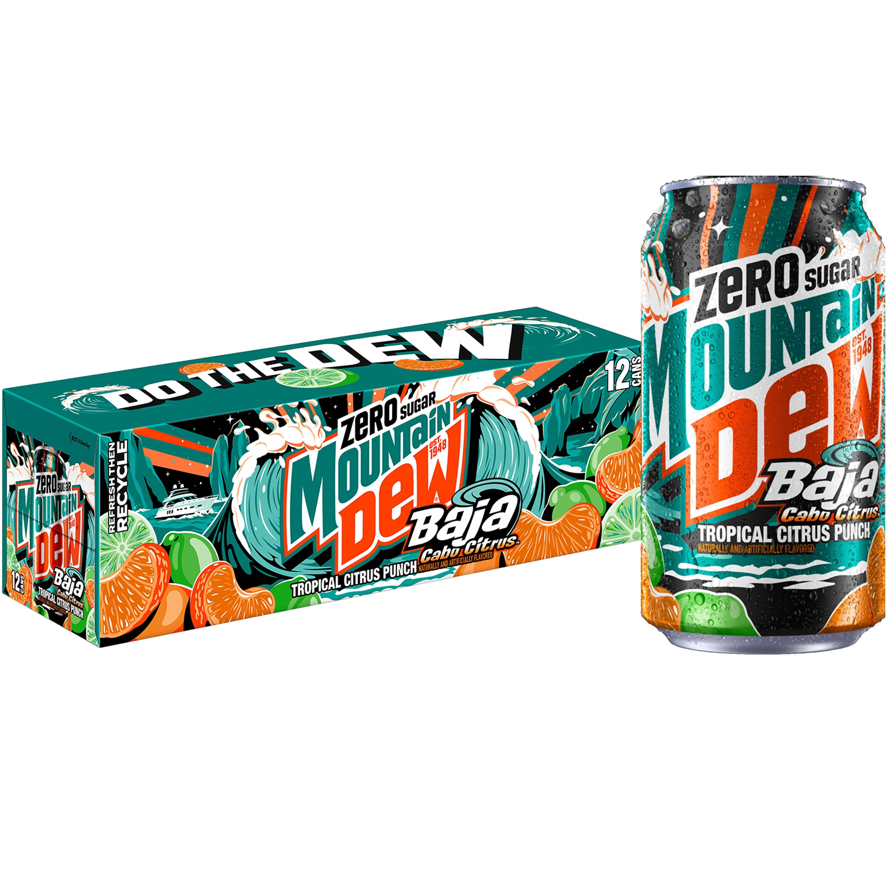 Mountain Dew Zero Sugar Baja Blast Cabo Citrus Soda (Tropical Lime, 12 fl oz, 12 Pack) khoy3