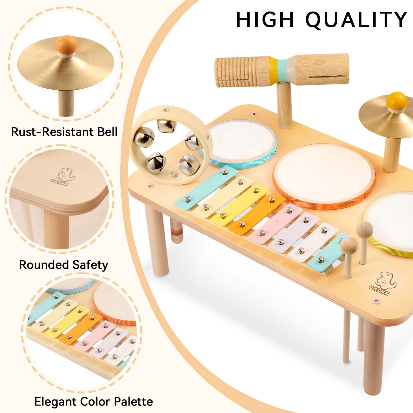 OATHX Kids Drum Set, Montessori Musical Instruments for Toddlers, Wooden Percussion Toy Kit (Multicolor, 10-Piece Set) jcjin