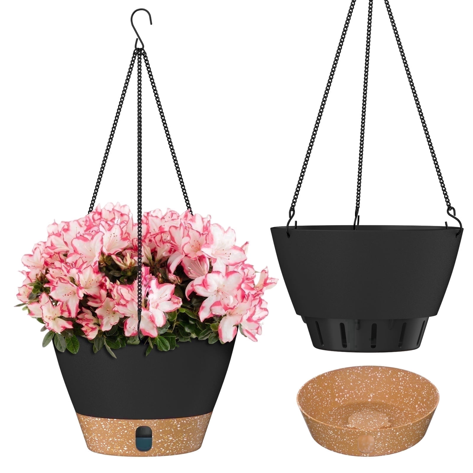 Fiason Self-Watering Hanging Planters with Drainage and Chain Hanger (Black, 8 in, 2 Pack) sup0q