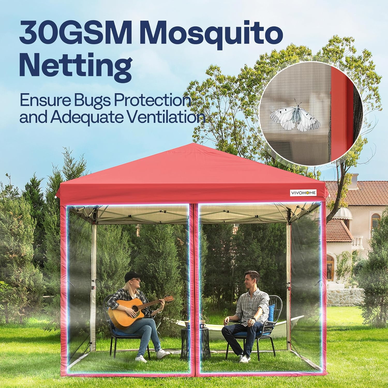 SPECSTAR 8 ft x 8 ft Easy Pop-Up Canopy Tent with Mesh Netting (Red, 8 ft x 8 ft) ui9ay