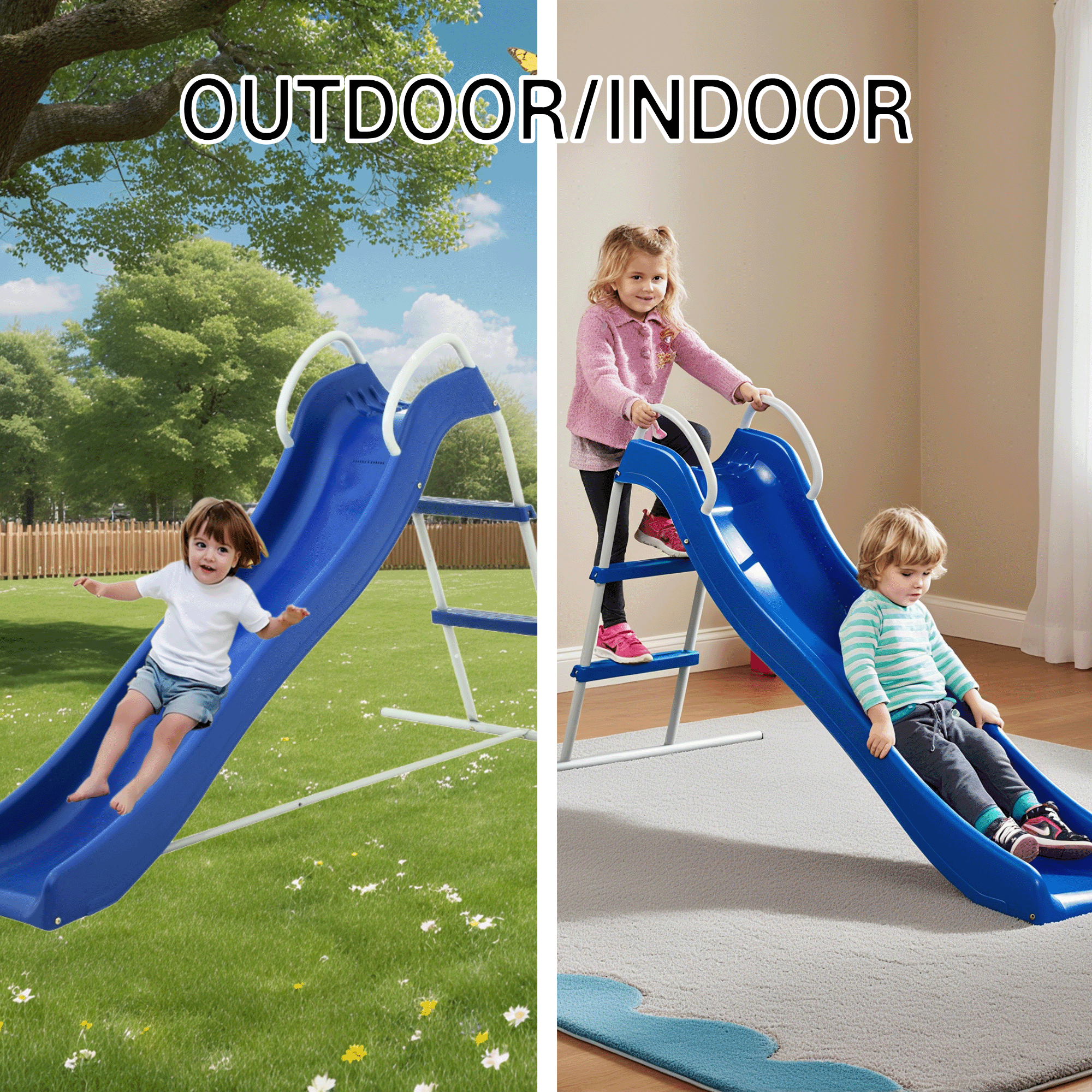 Mersco Kids Freestanding Plastic Slide, Indoor Outdoor Backyard Playset, Durable Weather-Resistant Design (Blue, 71 in) v5kf4