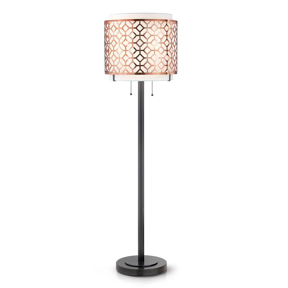 HomeGlam Melrose Metal Floor Lamp with Fabric Shade (Copper, 60 in) oe66l