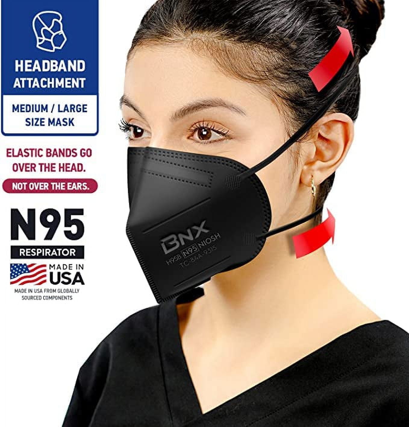 BNX N95 Respirator Face Mask, Protective Particle Filtering Mask with Adjustable Nose Piece (Black, 50-Pack) coed6
