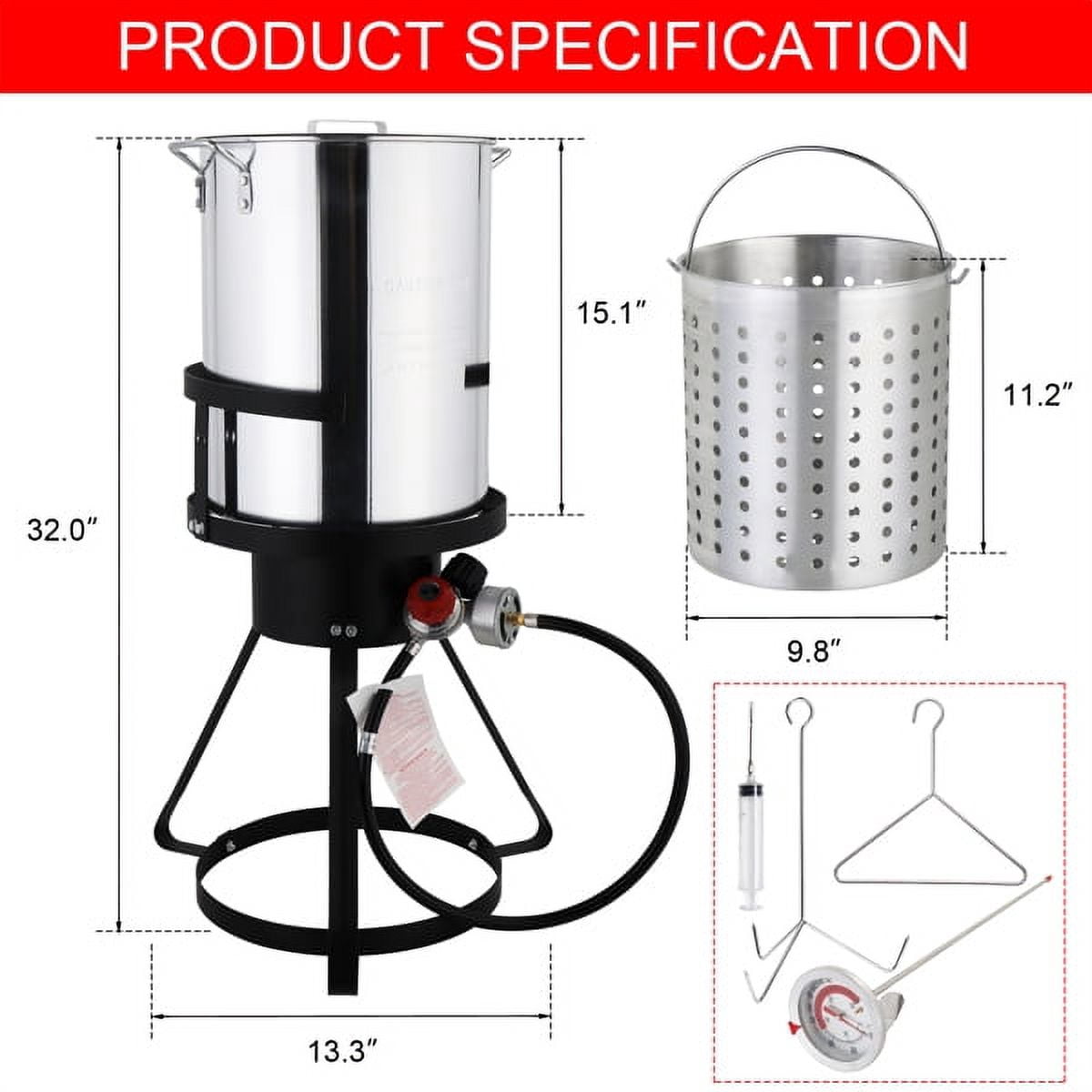 Immere 32 QT Aluminum Turkey Fryer Pot and Campfire Tripod Stand (Black, 32 QT) 763o6