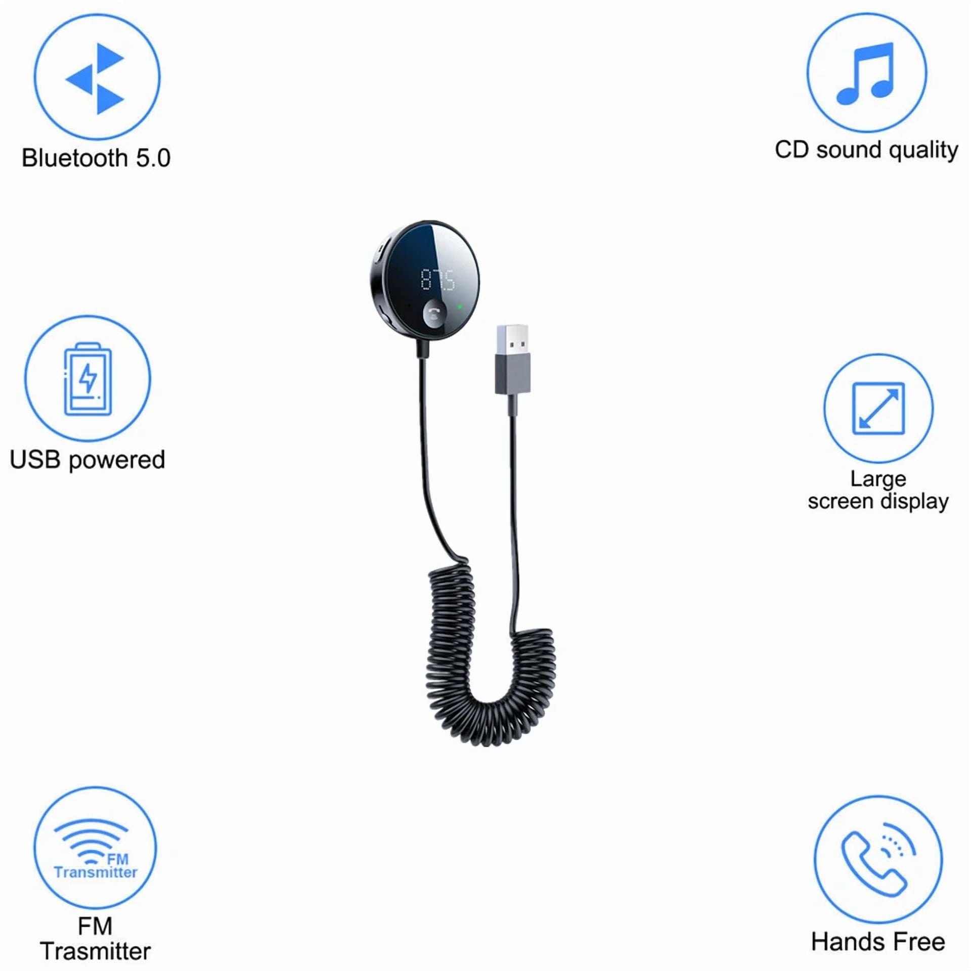 Rhea Bluetooth 5.0 Wireless Car FM Transmitter Aux Stereo Audio Receiver Adapter (Black, 1 Pack) kc9lb
