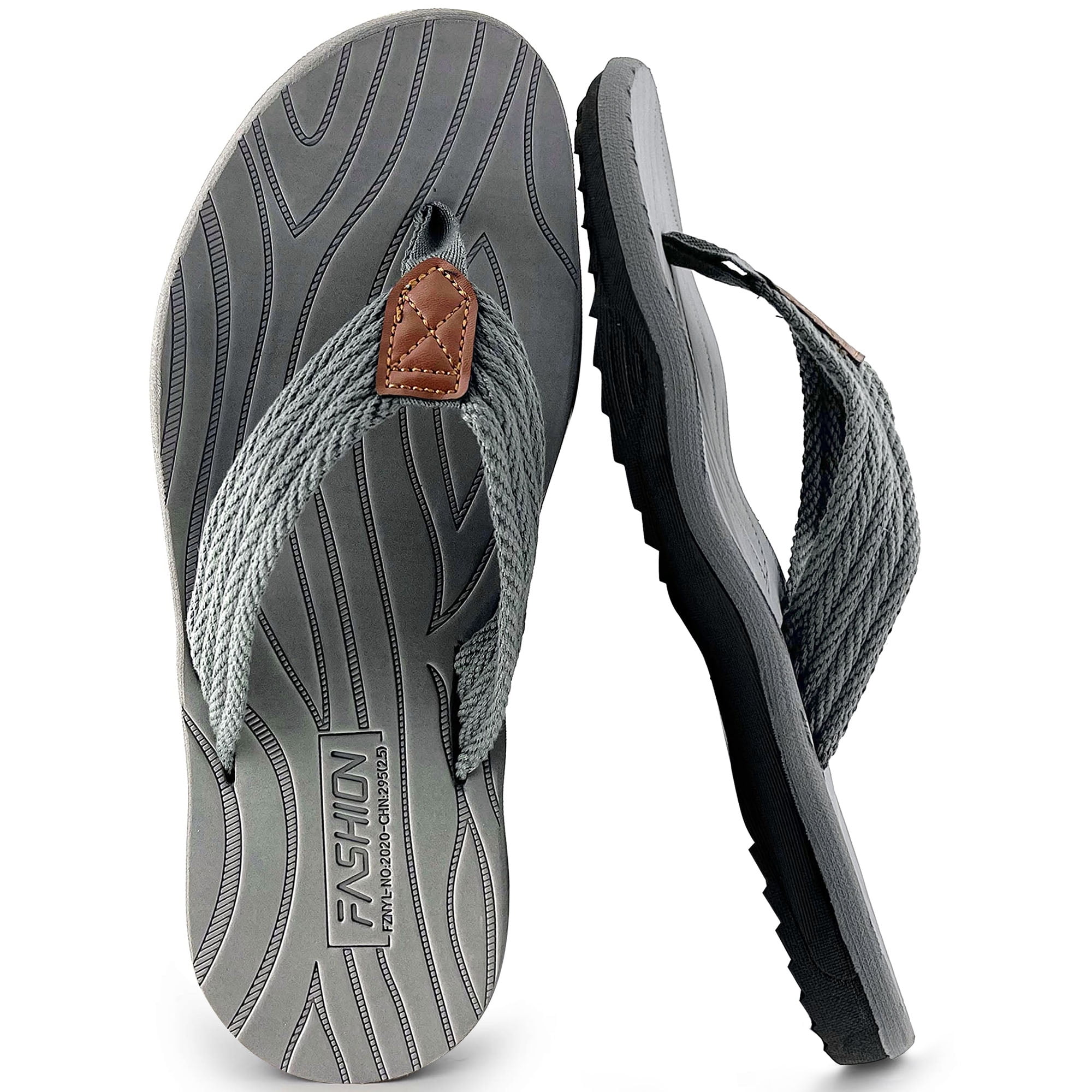 Ecetana Men's Flip Flops Comfort Thong Sandals Non-Slip Beach Footwear (Grey, 10 US) wdcwp