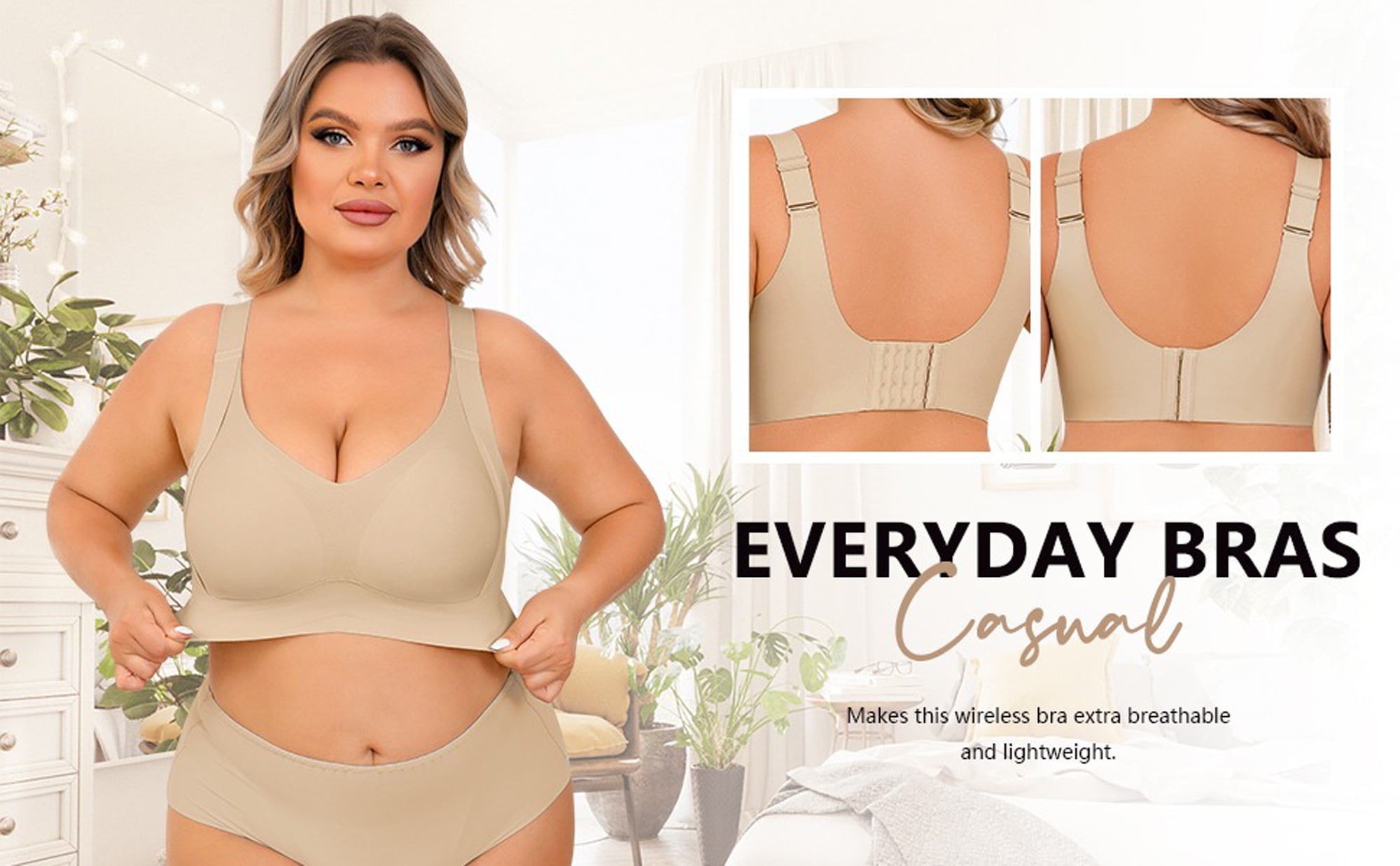 Daystry Women's Full Coverage Wirefree Everyday Bra (Black, Plus Size) pzj9l