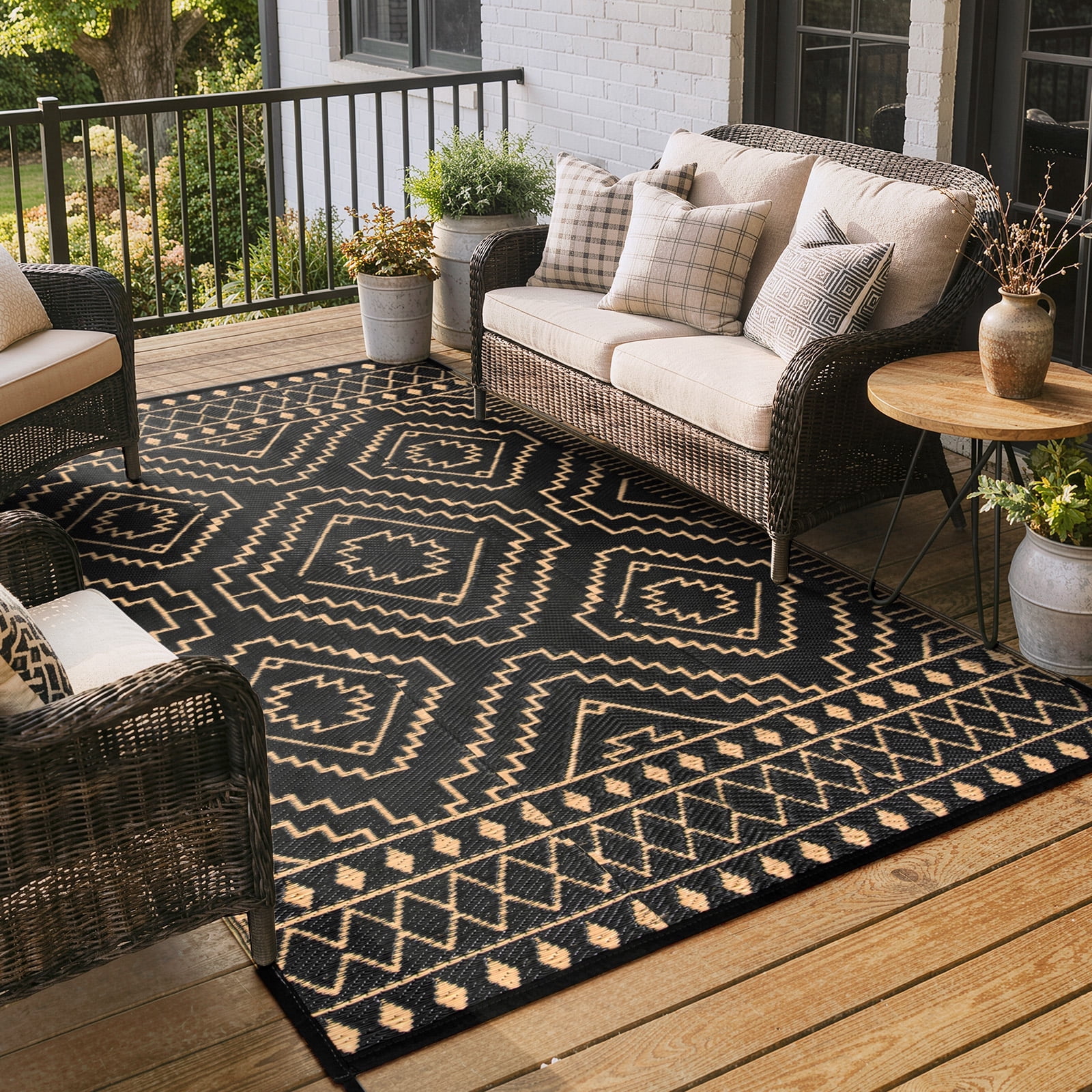 RUG ROBOT Reversible Outdoor Rug, Waterproof Plastic Straw Carpet for Patio and Backyard (Black/Brown, 5 ft x 8 ft) v6lv6