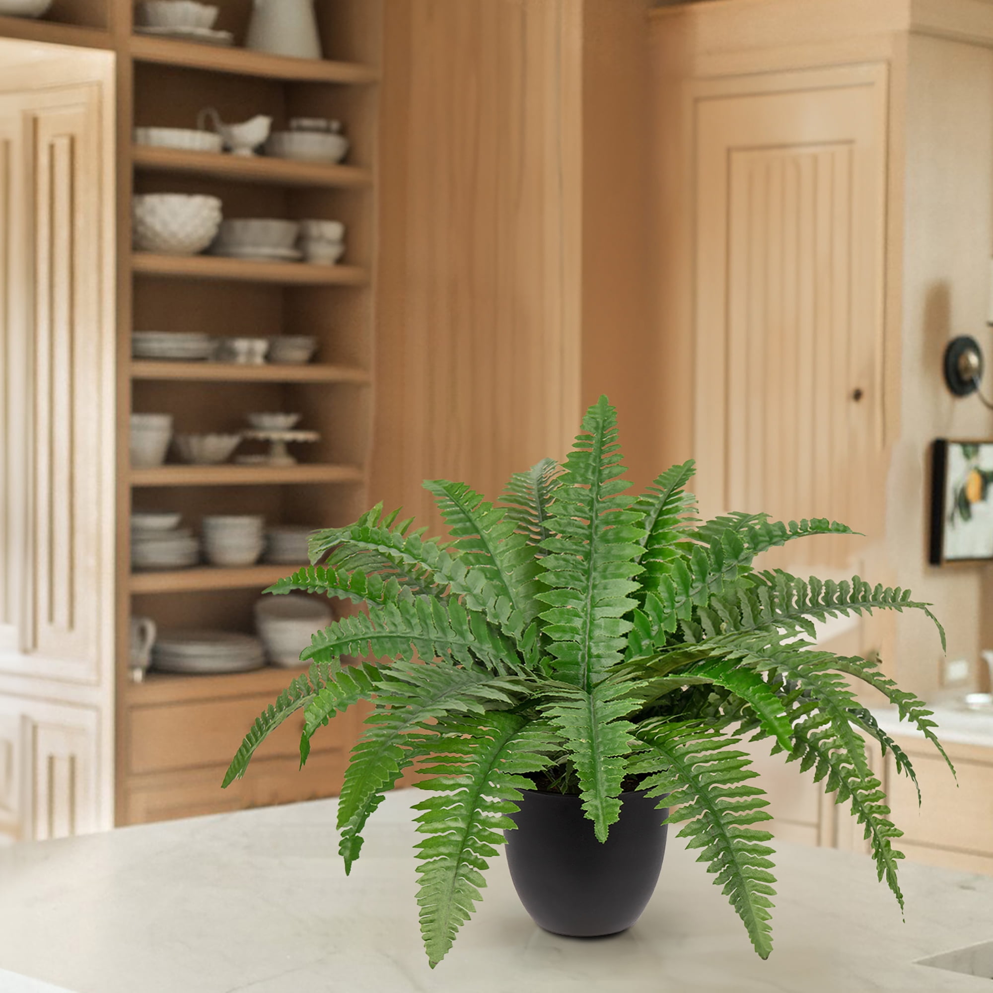 GnFlus Artificial Boston Fern Potted Plant for Home and Office Decor (Green, 9.8 in Tall) vja58