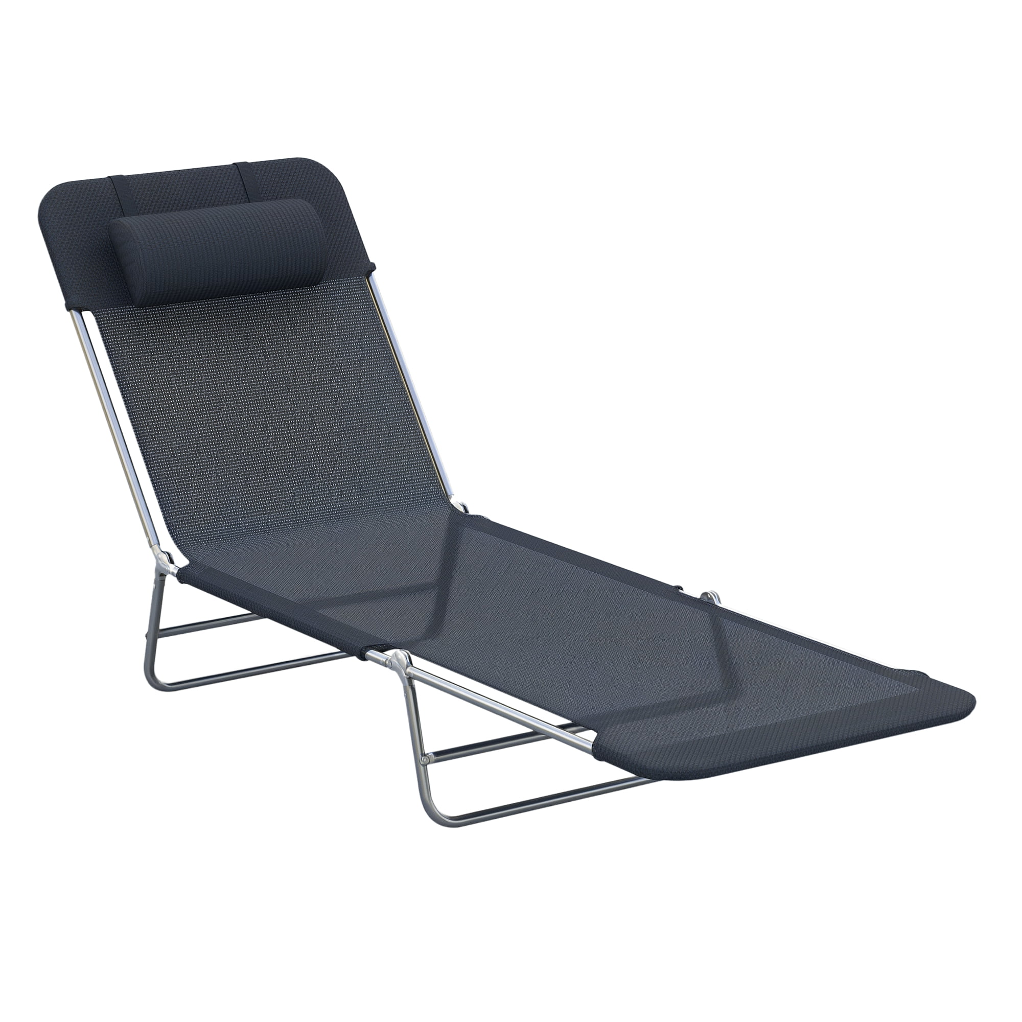 AMO Folding Chaise Lounge Pool Chair, Outdoor Reclining Sun Tanning Chair with Pillow and Steel Frame (Black, 72 in L x 22 in W) 986z2