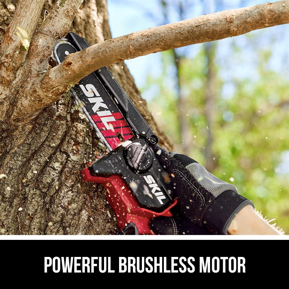 SKIL PWR CORE 20V 6-Inch Electric Chainsaw, Brushless Cordless Pruning Saw with Battery and Charger (Red, 6 in) frp92