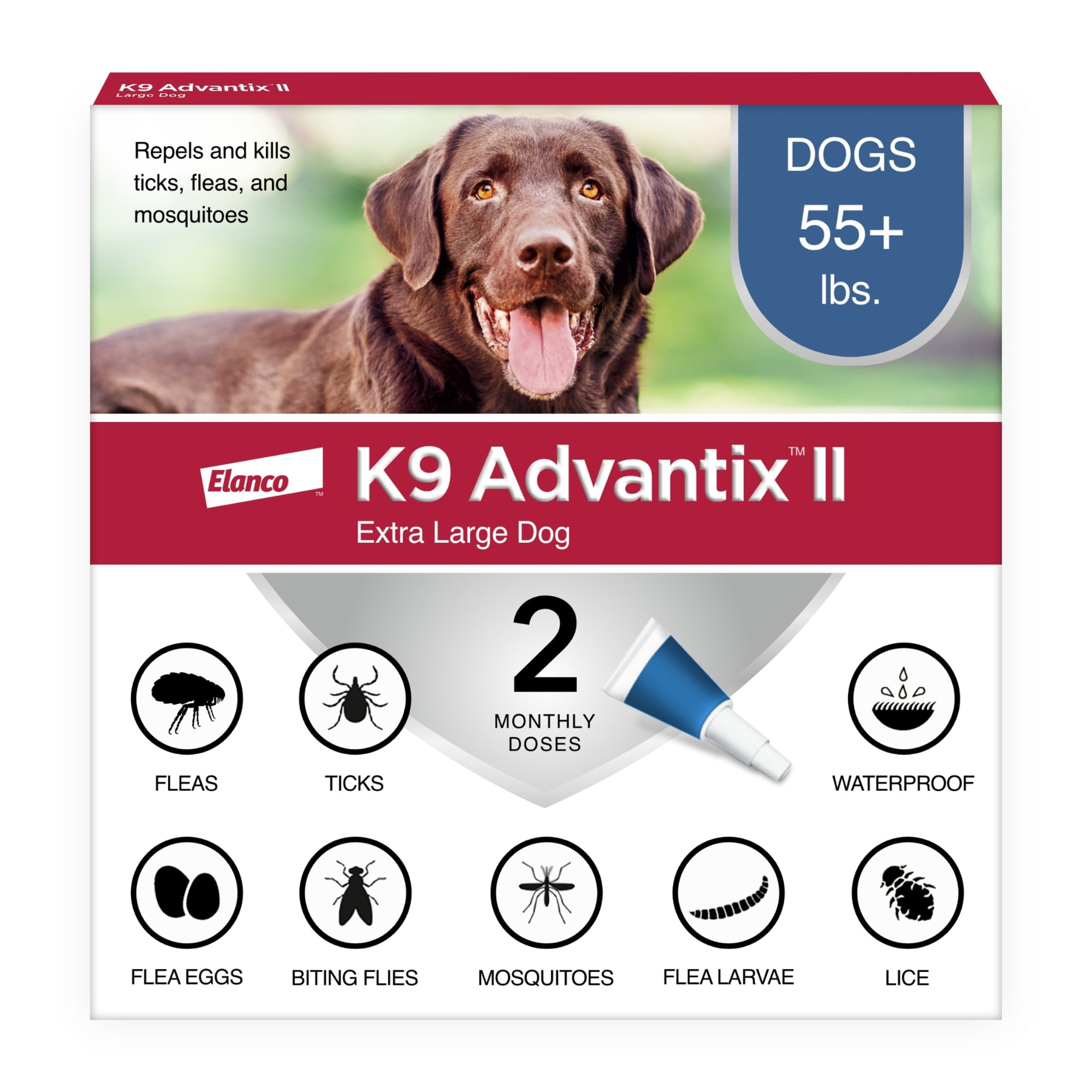 K9 Advantix II Flea and Tick Topical Prevention for Extra Large Dogs (55 lbs+, 2-Month Supply) msu2v