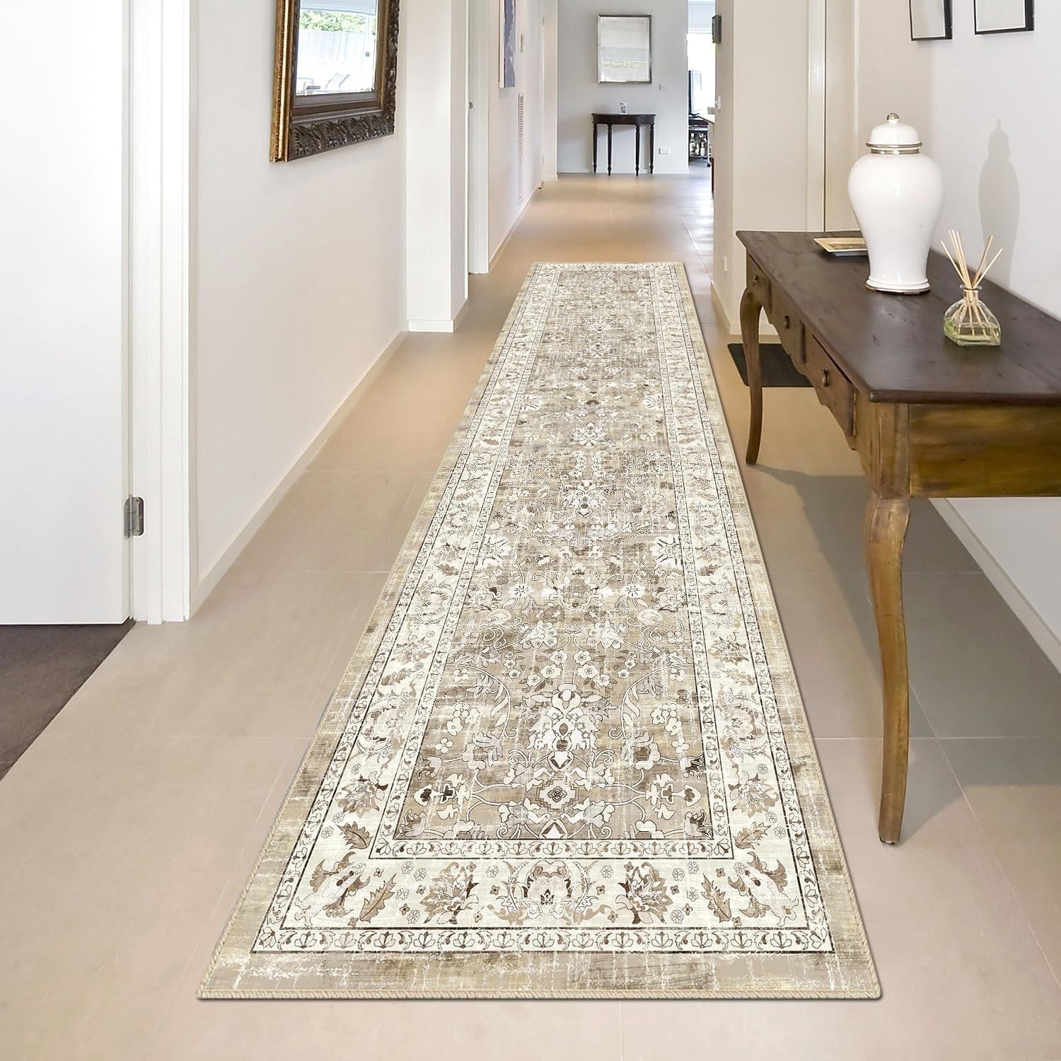 MJIAexp Boho Floral Kitchen Runner Rug, Machine Washable Non-Slip Hallway Carpet (Beige, 2 ft x 8 ft) umdat - Image 8