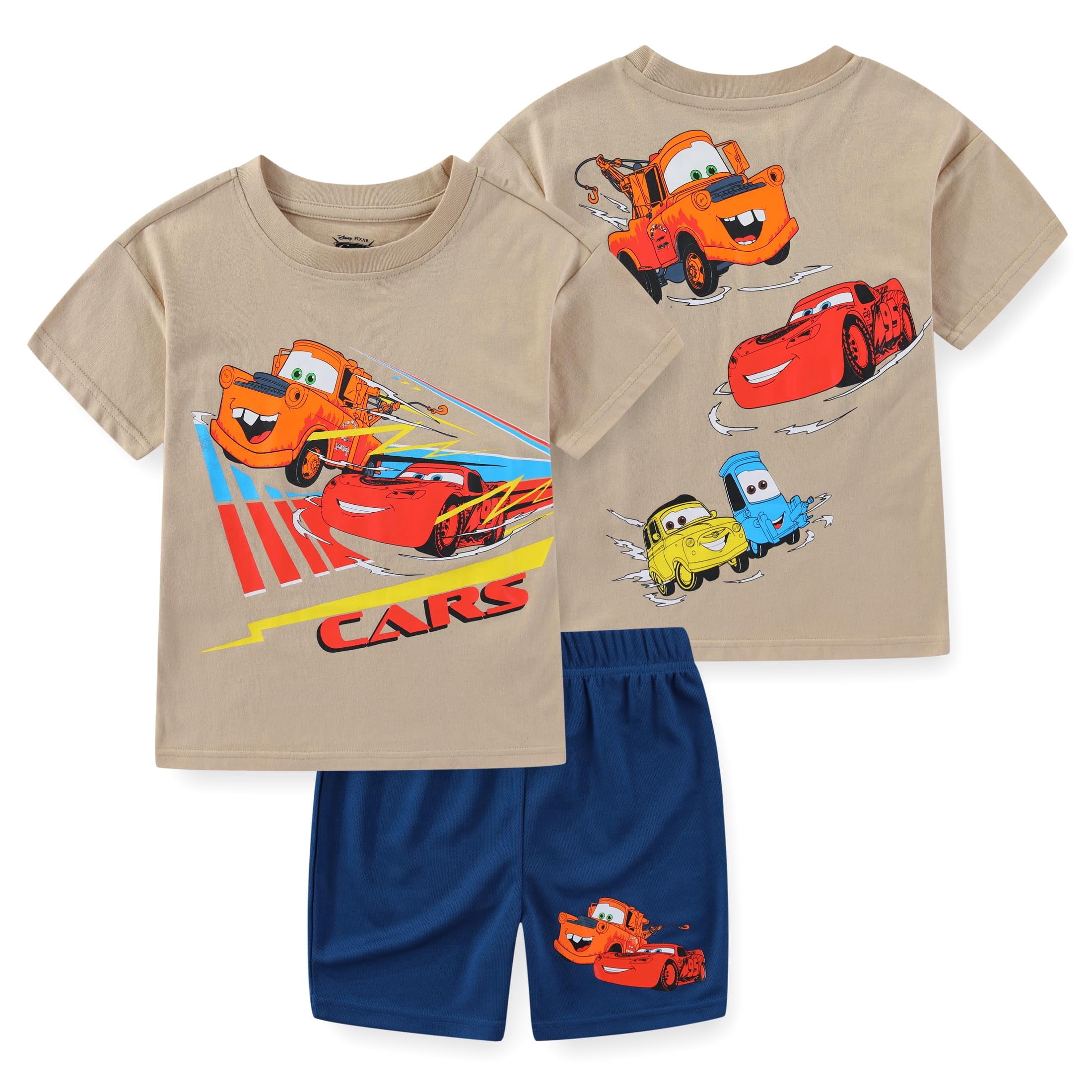Disney Cars Lightning McQueen Graphic T-Shirt and Mesh Shorts Set (Boys, Brown, 2T-7) rby82